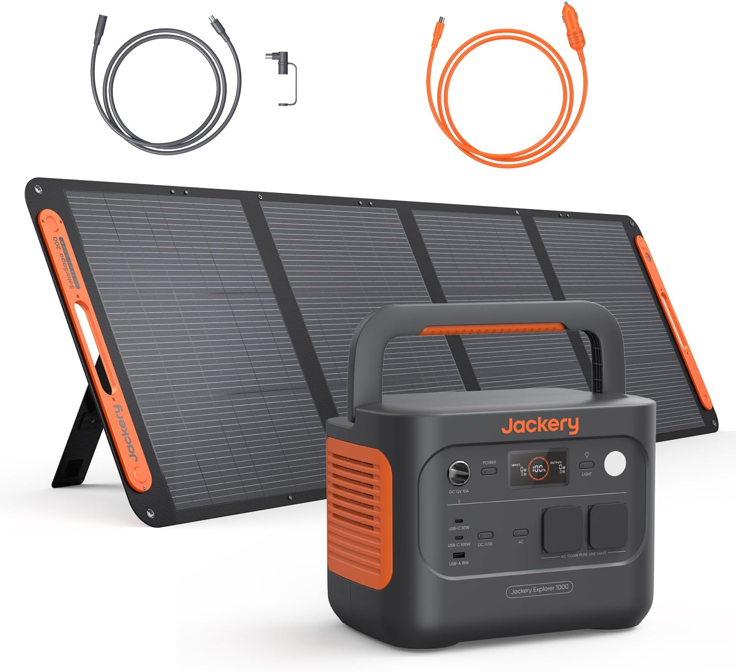 Jackery Explorer 1000 v2 Solargenerator-Set, 1070 Wh E1000 v2 LiFePO4-Kraftwerk mit 200 W Solarpanel, 5 m Verlängerungskabel und DC8020-Autoladegerät, 1 Stunde Schnellladung, für Camping und Wohnmobil