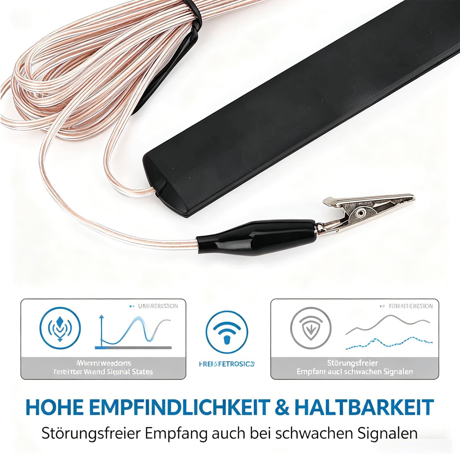 ANT-108SE Wurfantenne, 3,2 m, Kupferdraht, UKW-Antenne, Radio, 5 dB Verstärkung, Innenantenne FM, FM-Wurfantenne mit Klemme für Heim-Audio, Verstärker und AV-Receiver – Bild 6