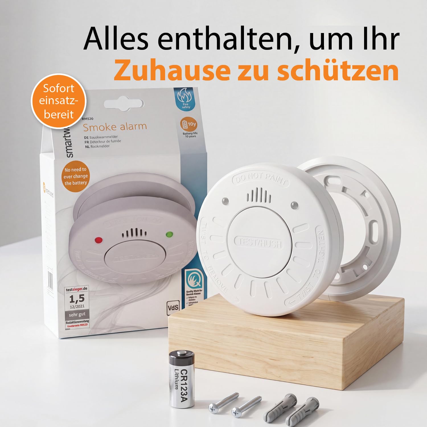 Smartwares Rauchmelder – 10 Jahre Batterielaufzeit, Q-Qualitätssiegel, Prüfschlüssel, 85 dB, RM520 – Bild 10