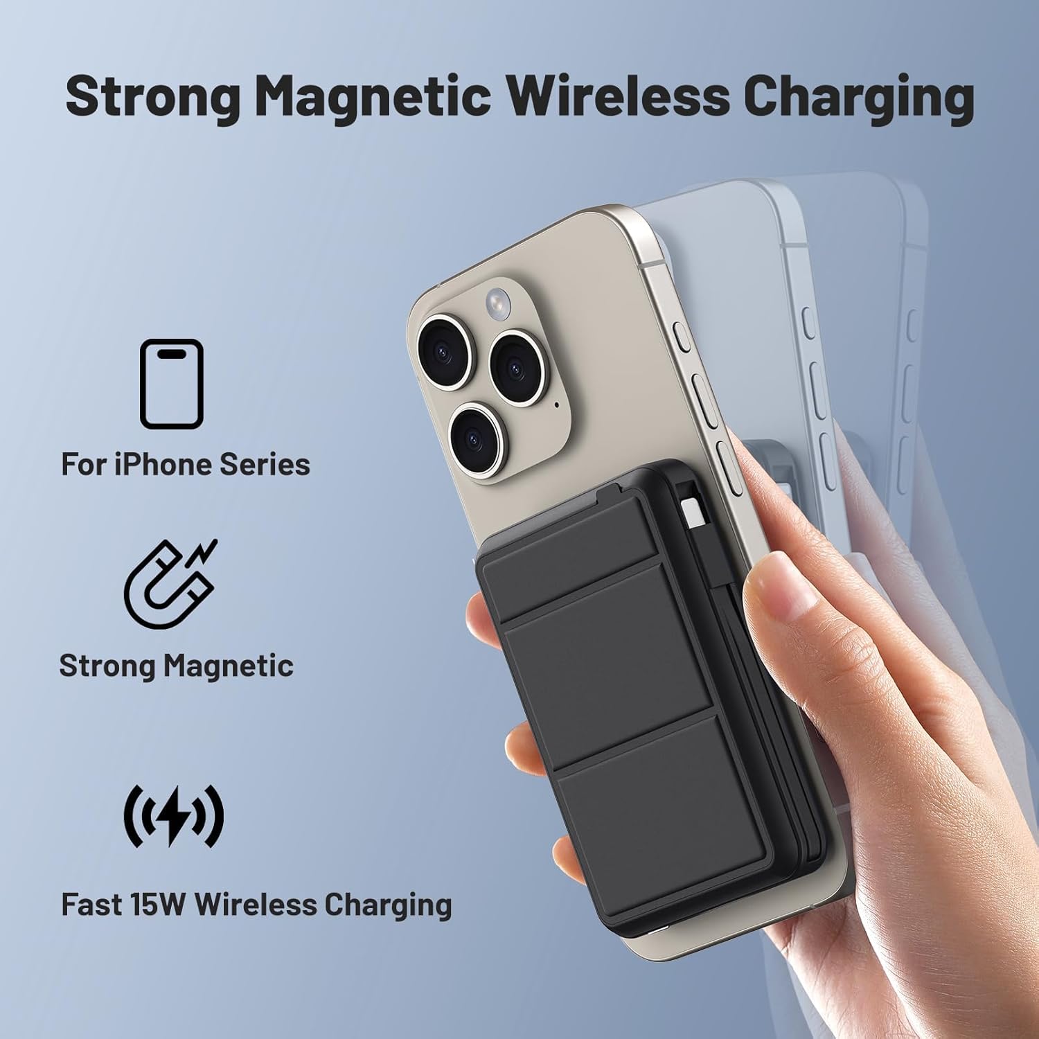 Azmuth Powerbank, für Magsafe Powerbank iPhone 10000 mAh, magnetische Powerbank, kabelloses Schnellladen mit LED-Anzeige, tragbares Ladegerät, Akkupack für iPhone 17/16/15/14/13/12/Pro/Pro Max – Bild 2