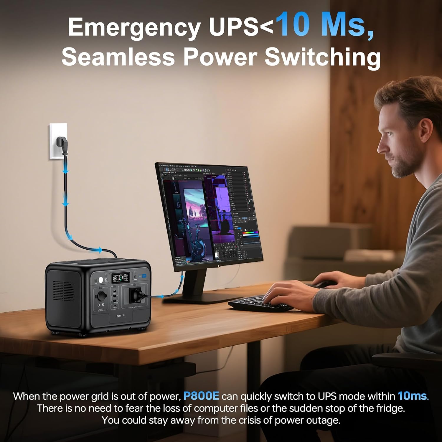 OUKITEL P800E Tragbares Kraftwerk 800 W, Solargenerator 512 Wh LiFePO4-Akku, 55 Min. Schnellladung, AC-Ausgang mit 1600 W Spitzenleistung, Notstromversorgung für Outdoor, Camping, Wohnmobil – Bild 4