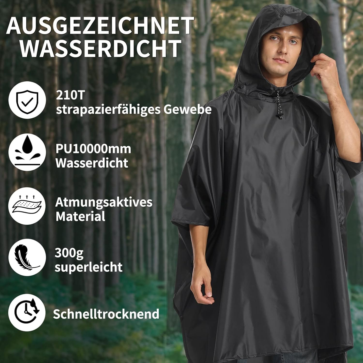 Opret Wasserdichter Regenponcho für Damen und Herren, leichtes, atmungsaktives Regencape, 3-in-1-Multifunktions-Regenmantel, Regenschutz, Regenponcho für Wandern und Camping, Marineblau – Bild 5