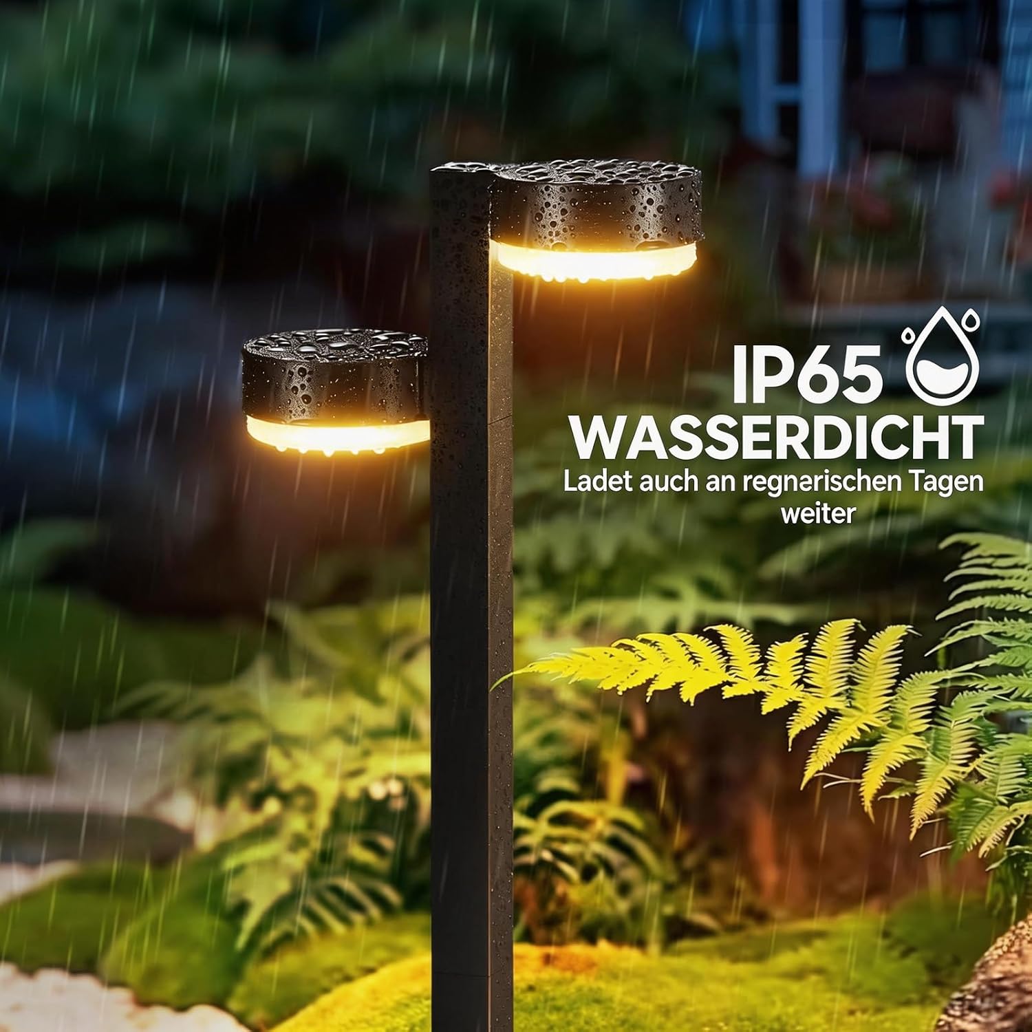 GEARLITE Solarleuchten für den Garten im Freien, 4er-Pack, 2-in-1 superhelle 3500 K warmweiße Solarleuchten für den Außenbereich mit 24 LEDs, automatisches Ein-/Ausschalten, IP65 wasserdichte Solar-Gartenleuchten für Weg, Rasen, Hof, Terrasse, Balkon – Bild 4