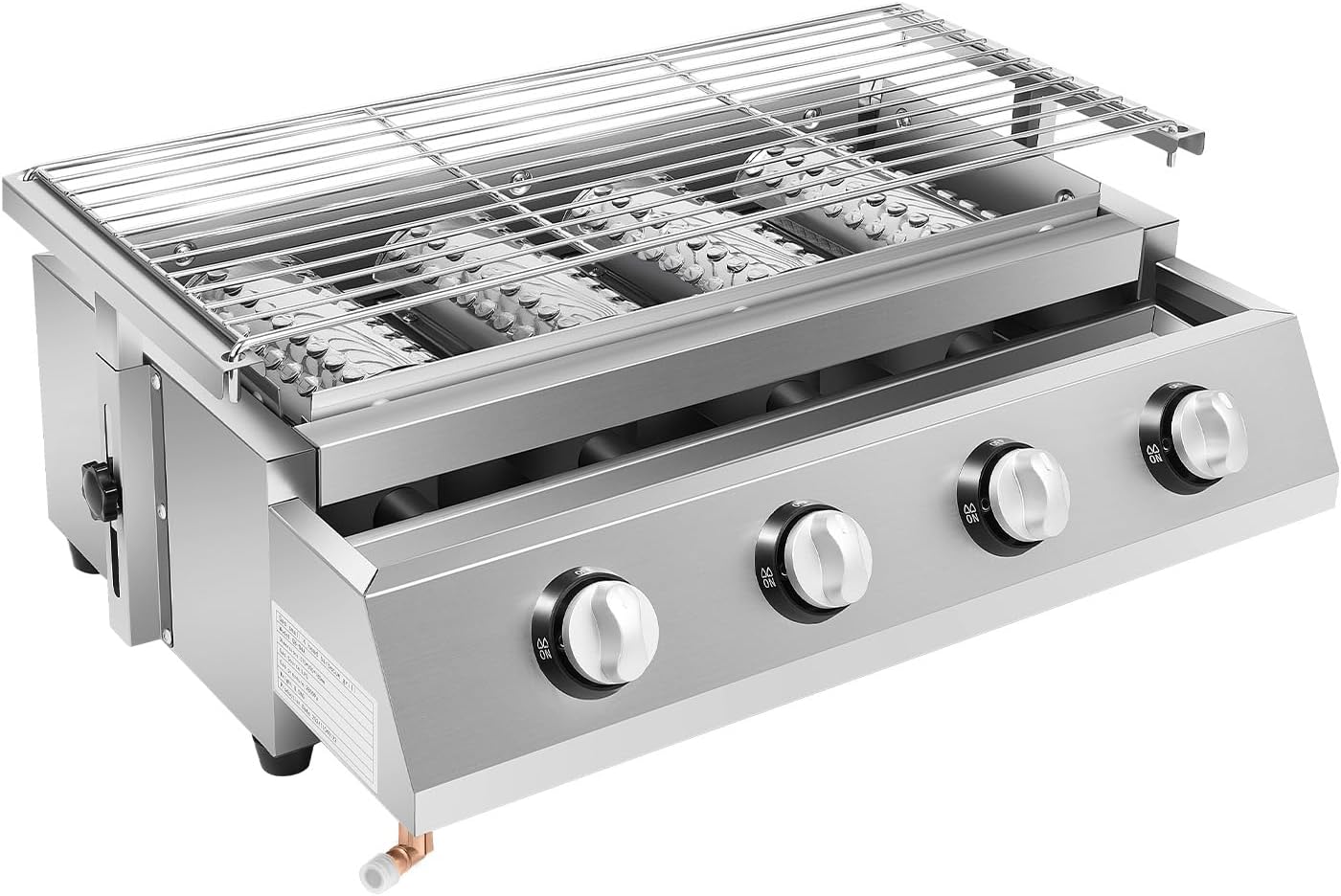 4-Flammen-Gasgrill, BBQ-Tischgrill, tragbarer Campinggrill, Edelstahl-Gastroröster, Gasröster, Outdoor-Gasherd, Barbecue-Butangrill, Seitenbrenner-Grilltischplatte, rauchfrei – Bild 9