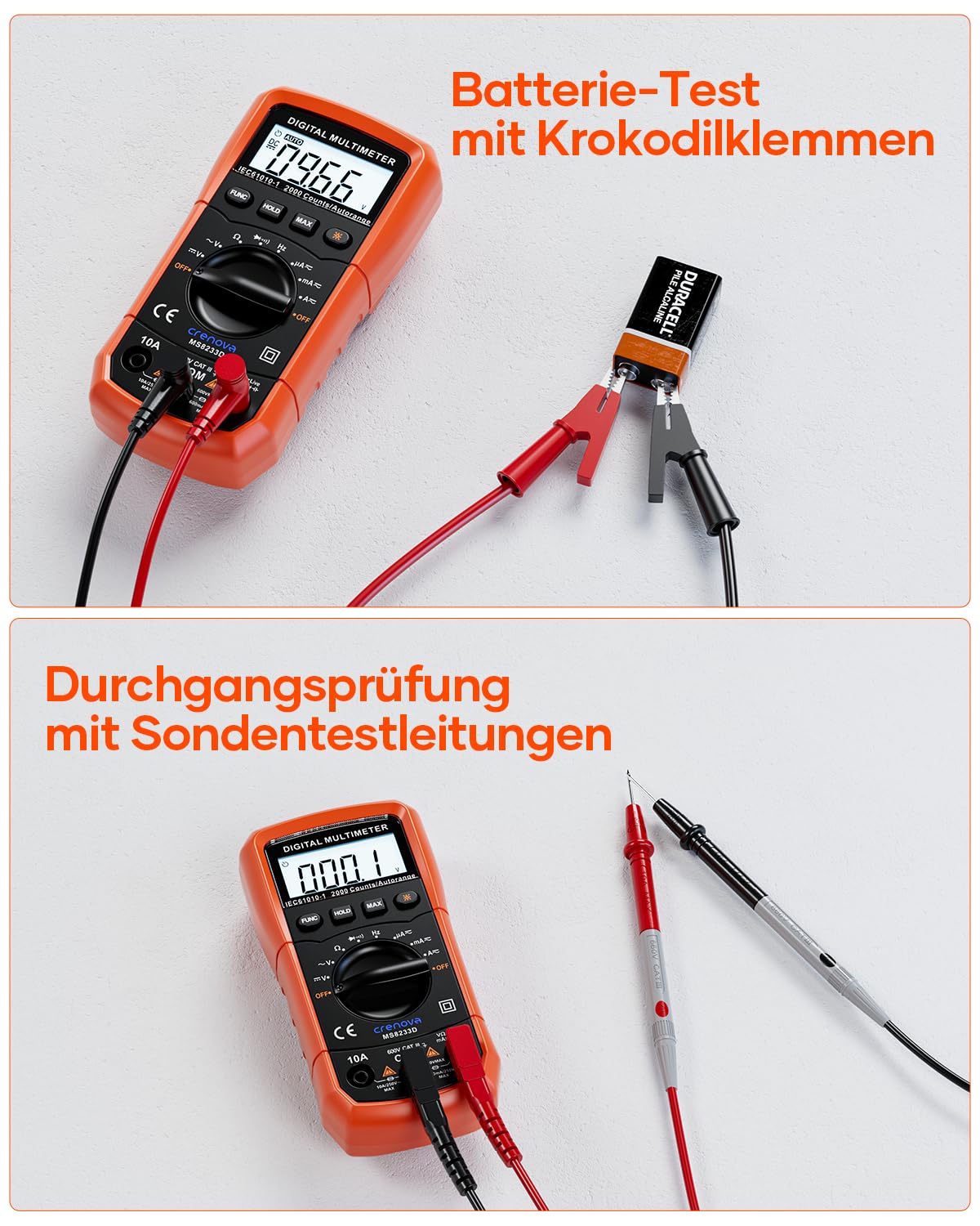 Crenova MS8233D Digital-Multimeter, Spannungsprüfer, Strommessgerät, Voltmeter, Messgerätetester, NCV mit 6000 Count LCD-Display, Hintergrundbeleuchtung – Bild 6
