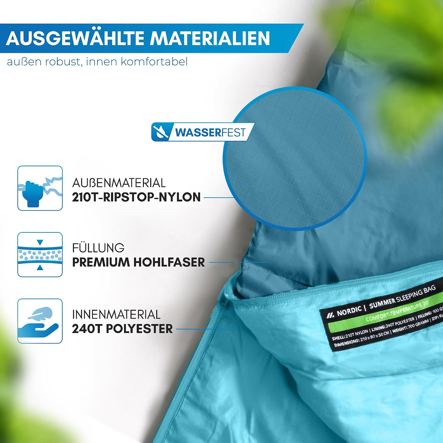 NORDMUT® Schlafsack Erwachsene – kleines Packmaß & Ultraleicht (900/1500g) – 3-Jahreszeiten (250 GSM) & Sommerschlafsack (100 GSM) – Mumienschlafsack für Camping, Outdoor & Festivals – Bild 2
