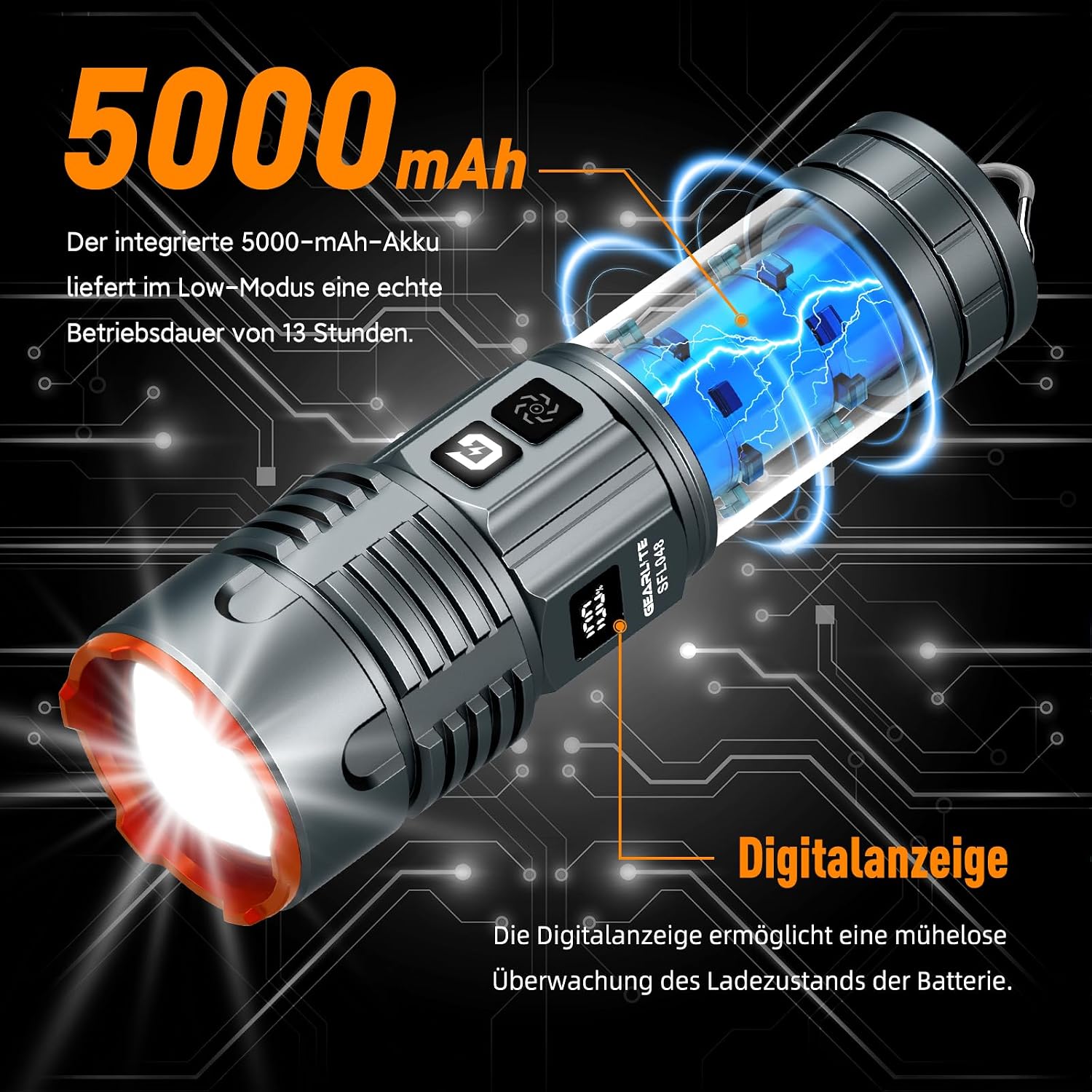 GEARLITE LED-Taschenlampe, extrem hell, wiederaufladbare LED-Taschenlampe mit Campinglicht, 11 Leuchtmodi, lange Laufzeit, IP65 wasserdicht, taktische Taschenlampe für Camping, Outdoor, Notfälle – Bild 4