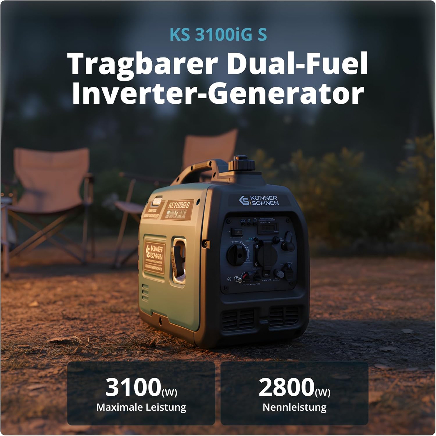 Könner & Söhnen KS 3100iG S LPG/Benzin Inverter Generator 3100 W, Notstromaggregat, Schuko-Steckdose 230 V, 2 USB-Anschlüsse, Inverter Stromerzeuger, Eco-Modus, Kupferwicklungen, Stromerzeuger Euro V – Bild 2