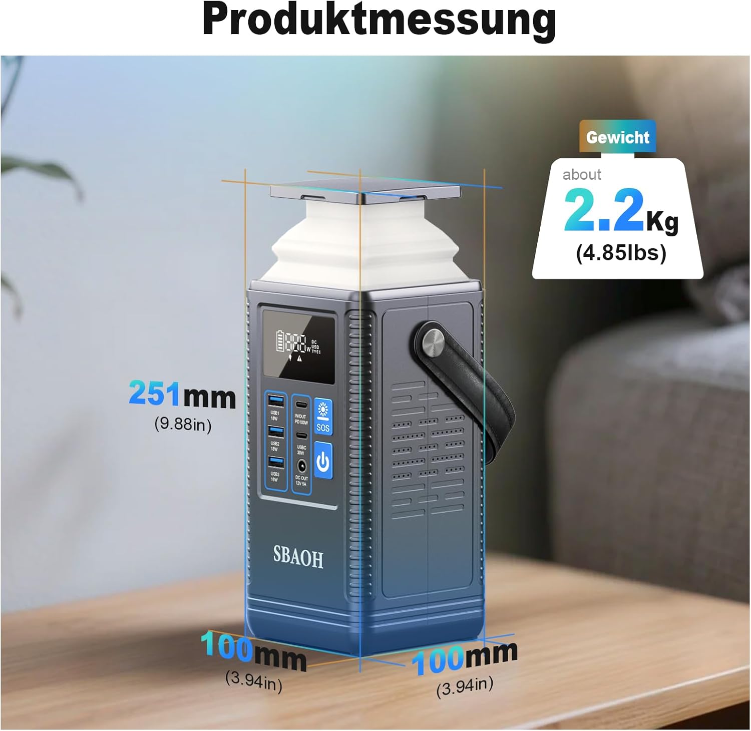 Powerbank Powerstation PD100W, SBAOH 296Wh Akku für mehrere Geräte, Solargenerator für Camping, Outdoor, Reisen, Notfälle (Netzteil nicht im Lieferumfang enthalten) – Bild 8
