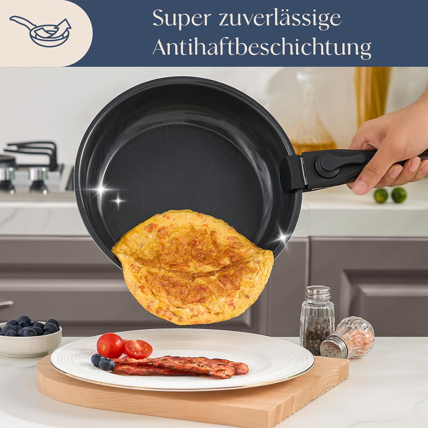 Kochtopfset mit abnehmbarem Griff, 9-teiliges Pfannenset mit Antihaftbeschichtung, Keramikpfanne, Induktionskochtopfset mit Deckel, für alle Herdarten, ofenfest, ofenfest (Dunkelgrau) – Bild 5