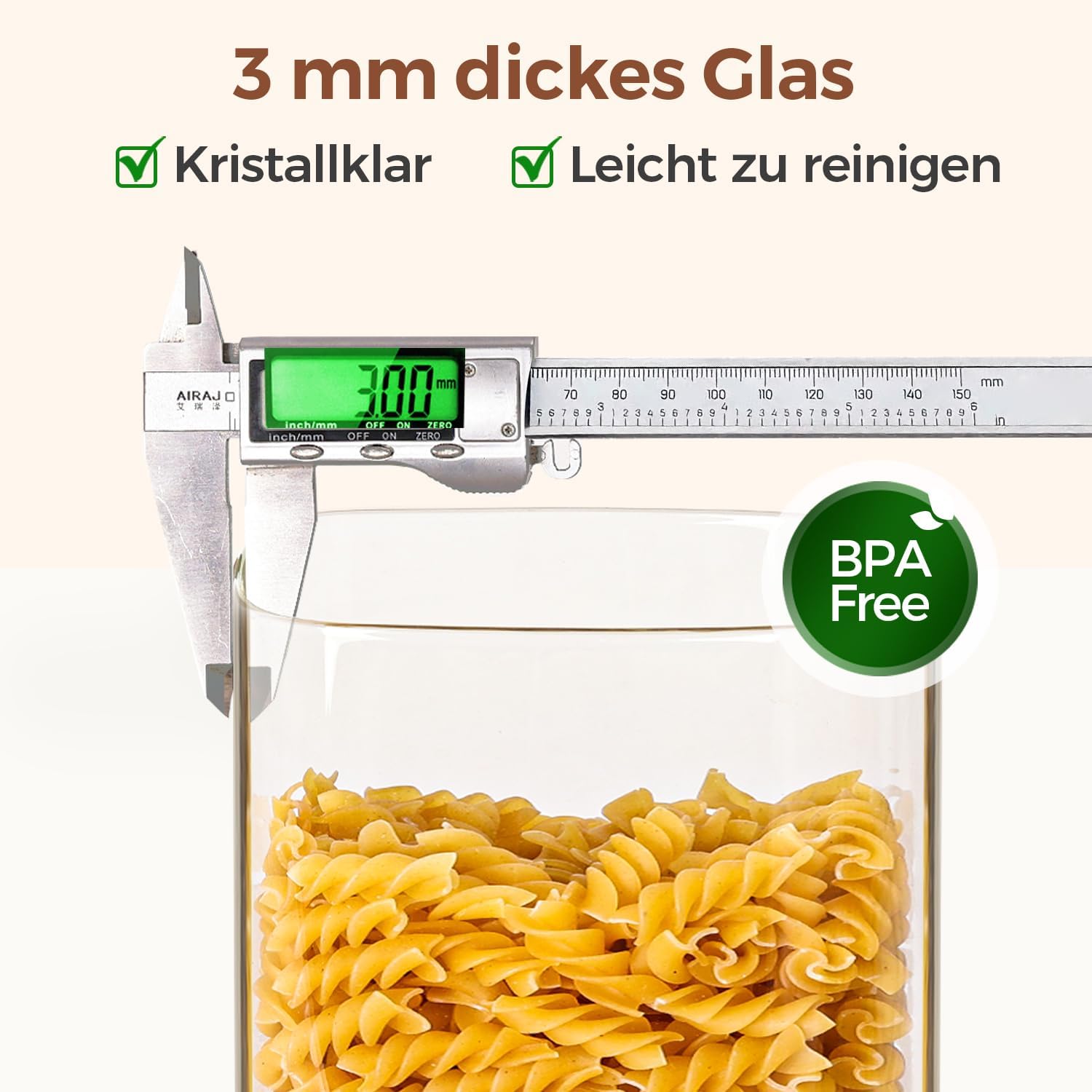 ComSaf 2er-Set Vorratsgläser mit Deckel, luftdicht, 1,5 l/4,4 l, Glasbehälter mit Deckel und Vorratsgläsern, ideal für Mehlbehälter, Müslischachtel und Keksdose, Glas, Küchen-Organizer – Bild 4