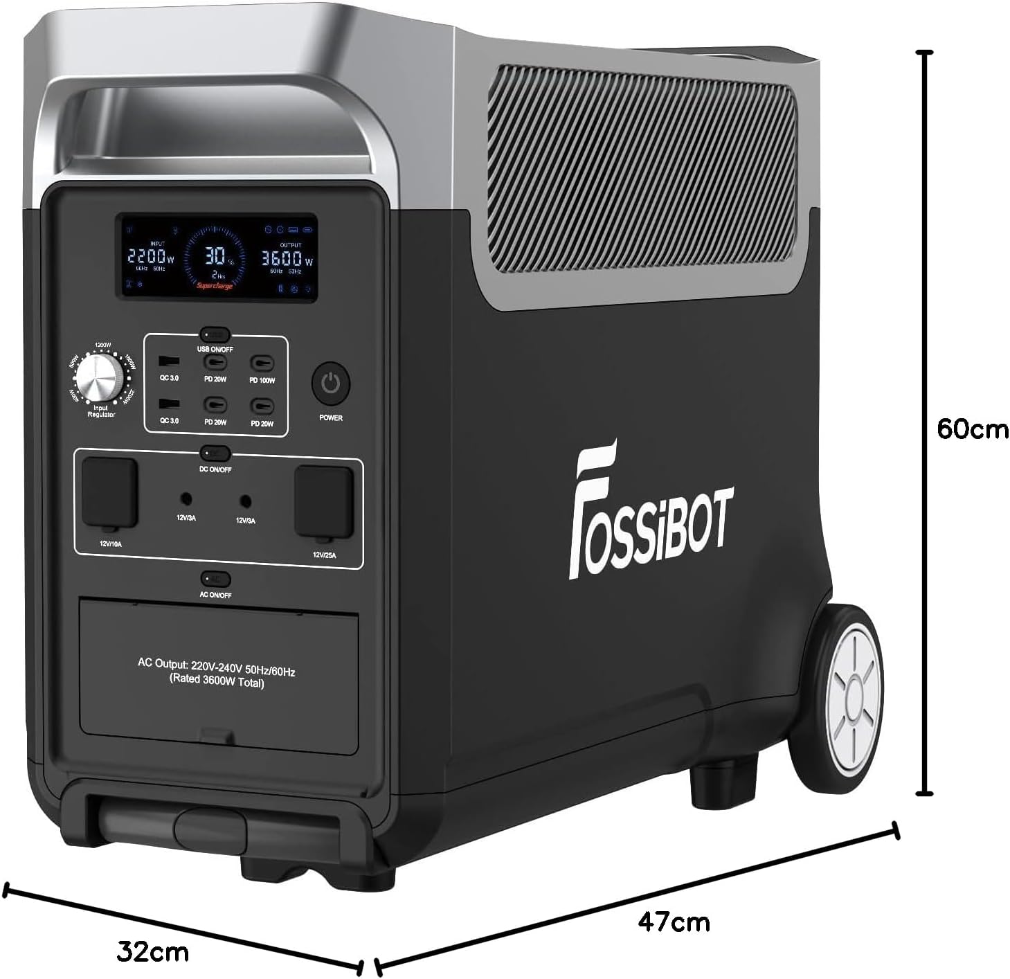 FOSSiBOT F3600 Solargenerator, 3840 Wh LiFePO4 Tragbares Kraftwerk mit USV, 3 x 230 V AC Ausgang 3600 W (7200 W Spitze), Sturmgenerator 2200 W, schnelle Stromspeicherung, Aufladen, Reisen, Outdoor-Camping, Schwarz – Bild 9