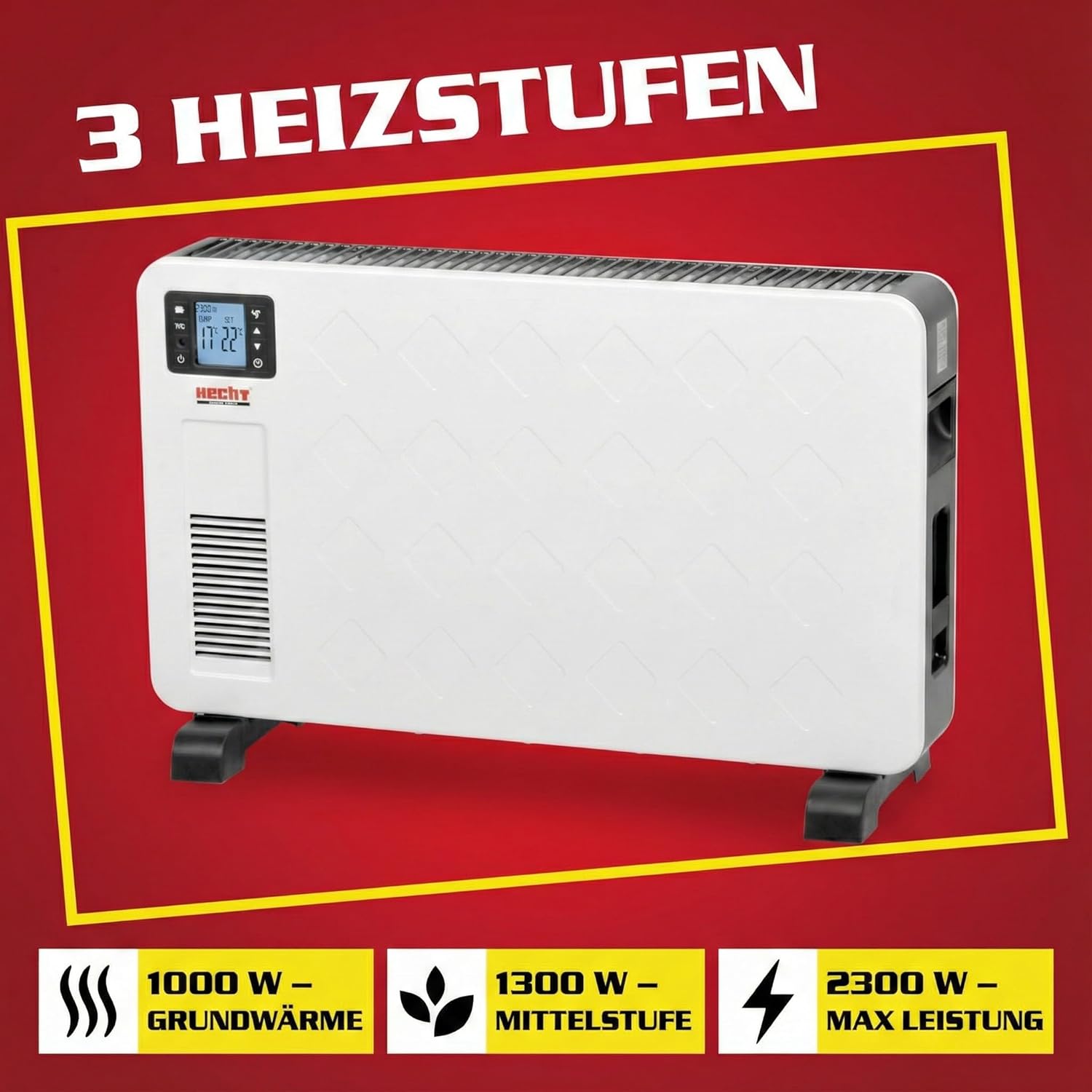 Hecht Elektroheizer – Heizgerät für schnelle und wohltuende Wärme – energiesparend – mit 3 Leistungsstufen, Fernbedienung und Thermostat – Bild 5