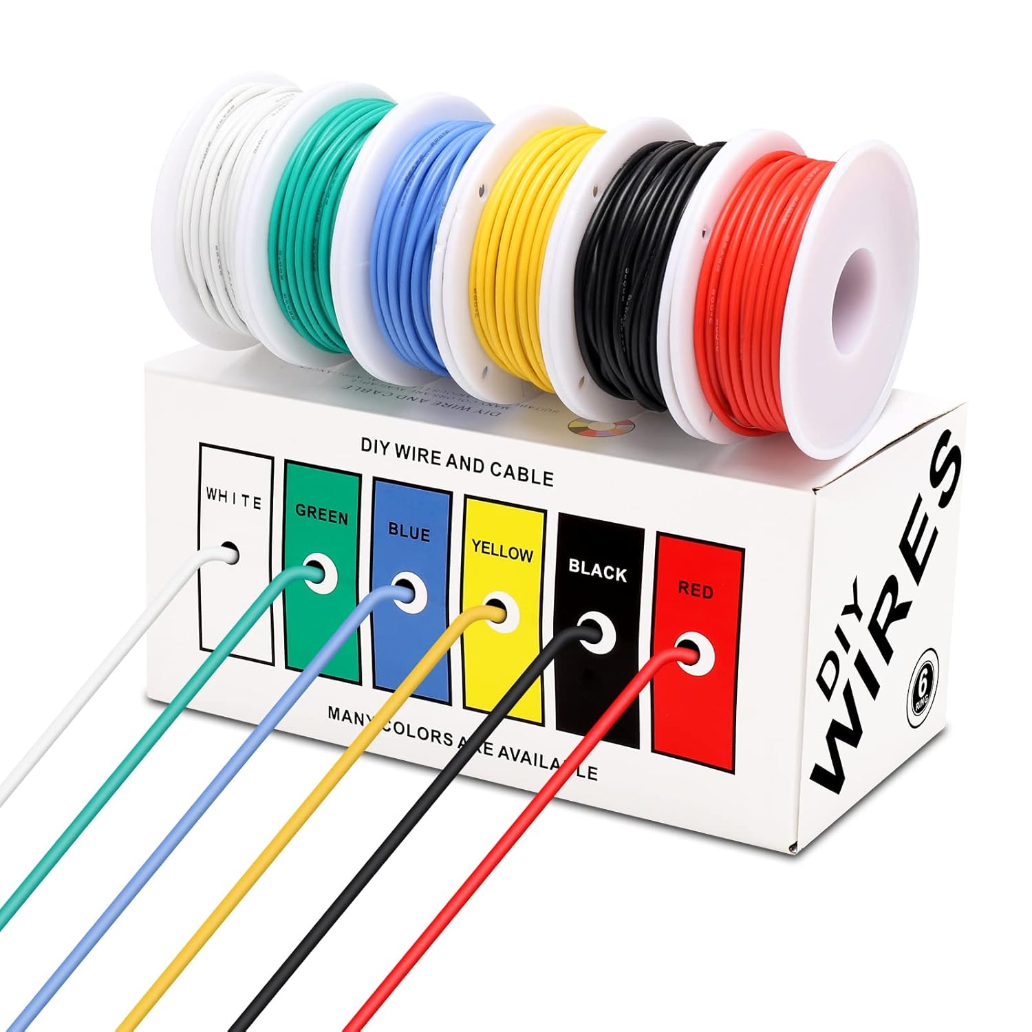 0,32 mm² Elektrokabel, Elektrodraht, 6 Farben, jeder Draht 10 Meter lang, verzinntes Kupfer, mit Silikonkautschuk