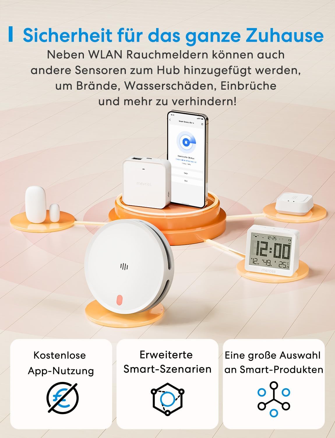 Meross WLAN Rauchmelder vernetzt mit App-Warnmeldung, Smarter Feuermelder mit Dual-Lichtsensor, Feuermelder mit 0,8 mm Insektennetz, 33 mm, Hub erforderlich, 1 Stück – Bild 5