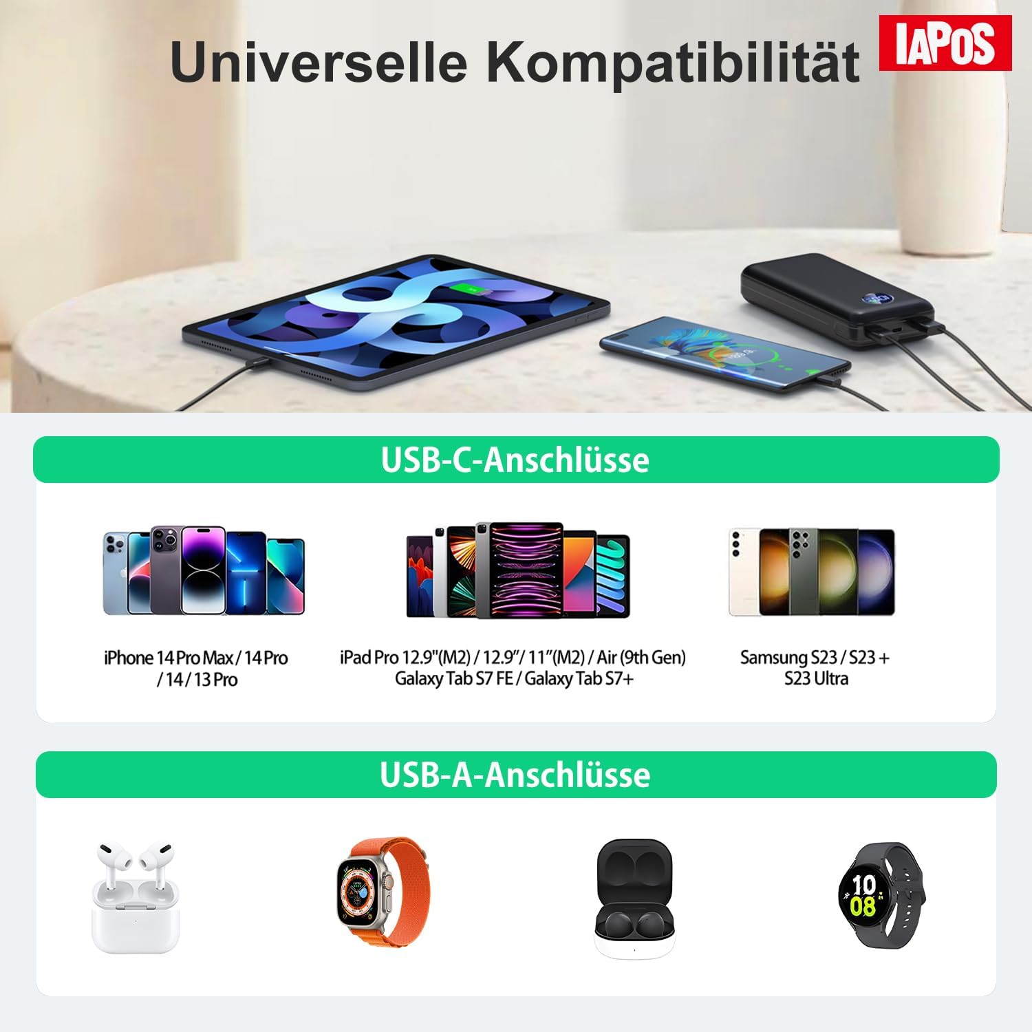 Powerbank, 26800-mAh-Powerbank, externe Handy-Akkus mit 22,5-W-Schnellladung, USB-C-Eingang und -Ausgang, PD 3.0 und QC 4.0. Kompatibel mit iPhone 17, 16, 15, 14, für Samsung Galaxy S25, Asphalt – Bild 7