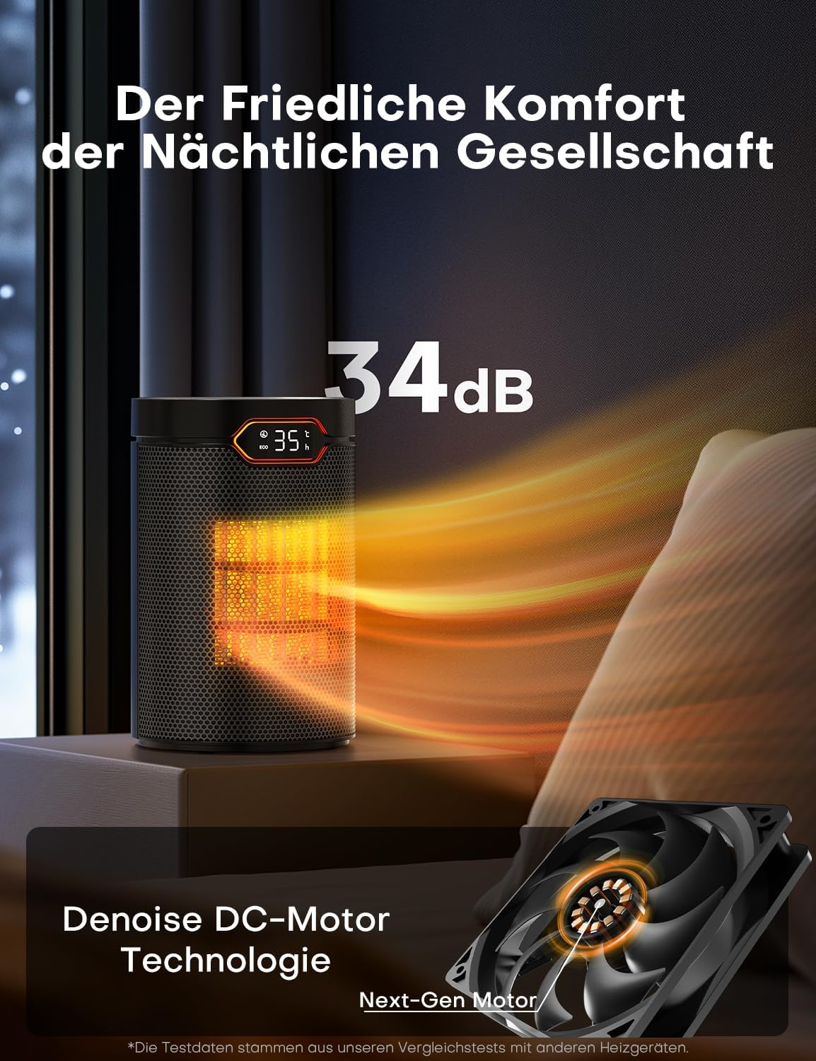 QEXREED Heizlüfter, 1500 W, PTC-Heizlüfter Energiesparend mit Eco-Modus, 4 Heizmodi, Breeze-Modus, Thermostat, 24-Stunden-Timer, Fernbedienung, Überhitzung & Kippschutz, tragbar & leise, für Zuhause, Büro – Bild 6