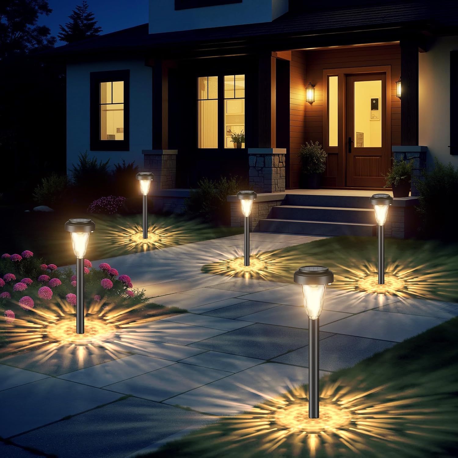FIFlying Solarleuchten für den Garten im Freien, 6 Stück, warmweiße LED-Solarleuchten, Garten-Dekorationsbeleuchtung, IP65 wasserdichte Solarlampe für Garten, Außenbereich, Terrasse, Rasen, Hof, Wege – 3000 K – Bild 7