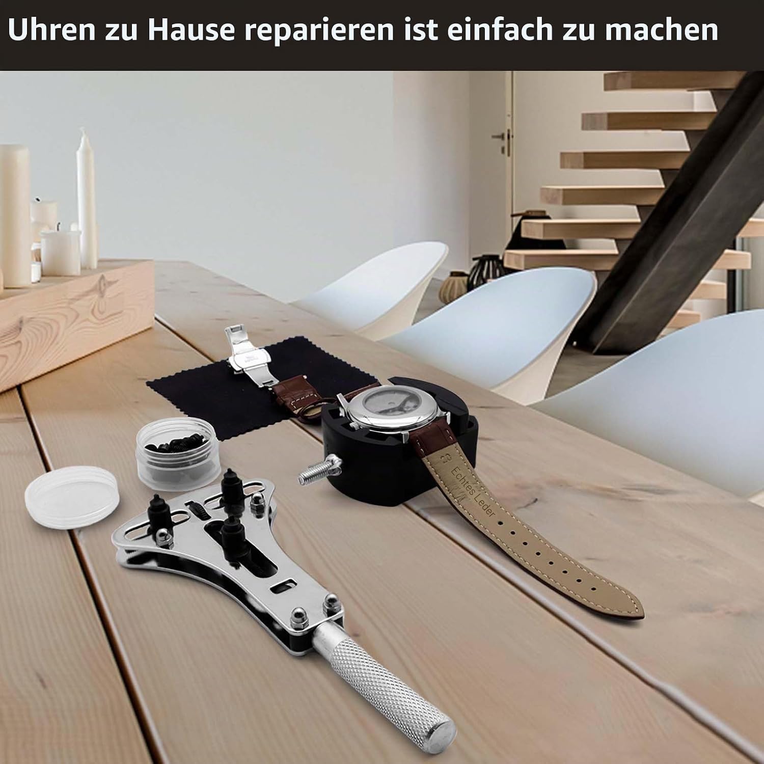 Professionelles Uhrenreparaturset, GLDCAPA Uhrenreparaturwerkzeuge mit Tragetasche, Werkzeug zum Entfernen von Uhrengliedern, Uhrengehäuseöffner, Uhrenpressenset mit 60 Uhrenbatterien – Bild 6