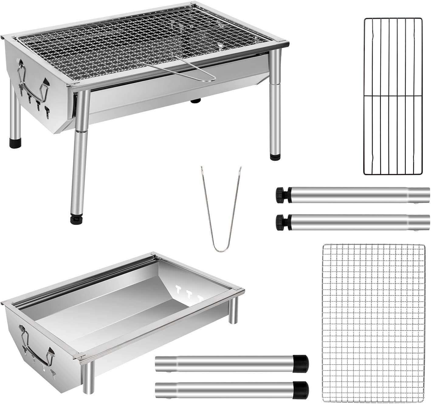 Holzkohlegrill aus Edelstahl, zusammenklappbare Outdoor-BBQ-Grills, tragbarer Campinggrill – drei Größen – Bild 4