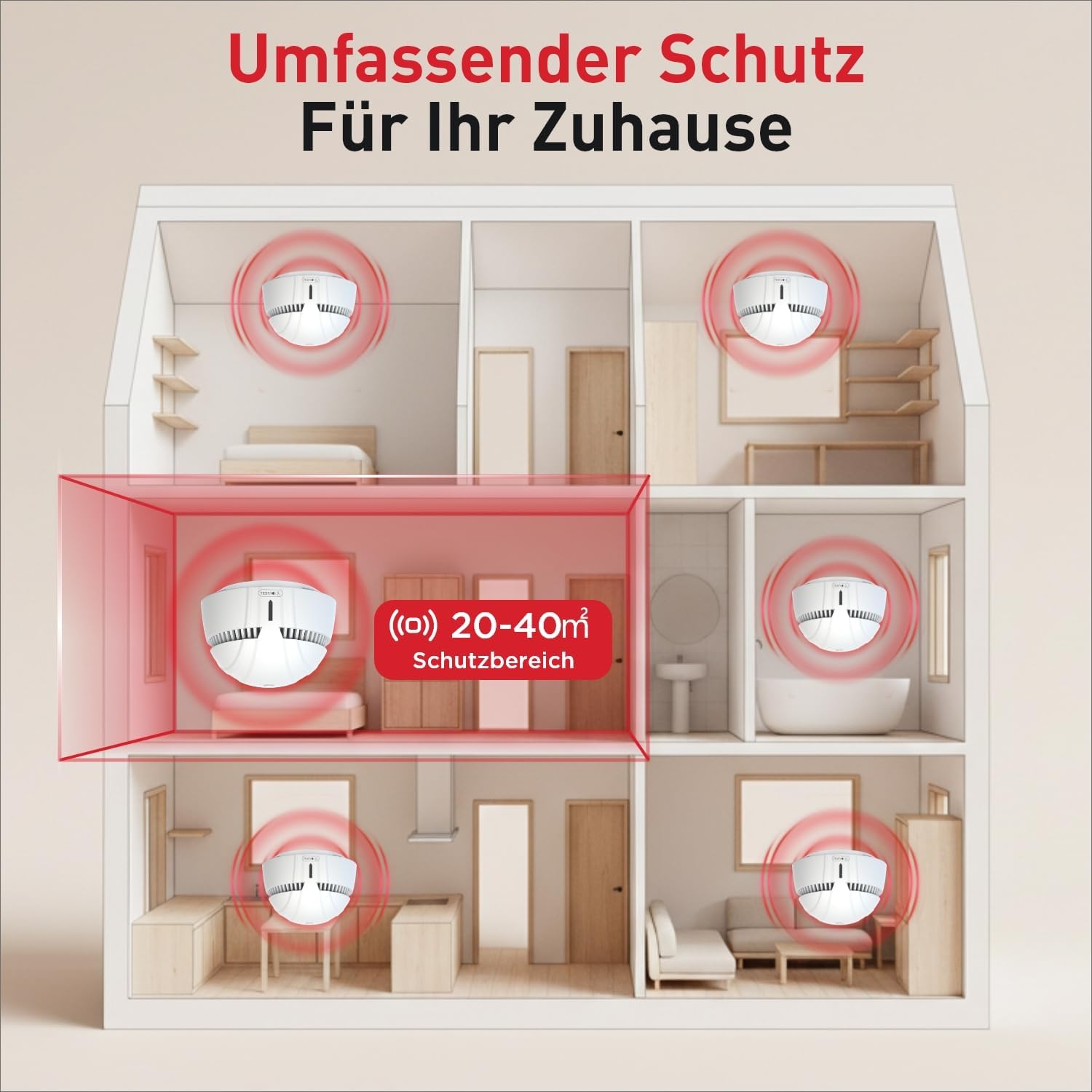 DAYTECH Rauchmelder 10-Jahres-Batterie – 5 Mini-Rauchmelder mit Magnethalter-Set, TÜV Rheinland zertifiziert, Feueralarm mit 85 dB & Test-/Stummschalter – Bild 8