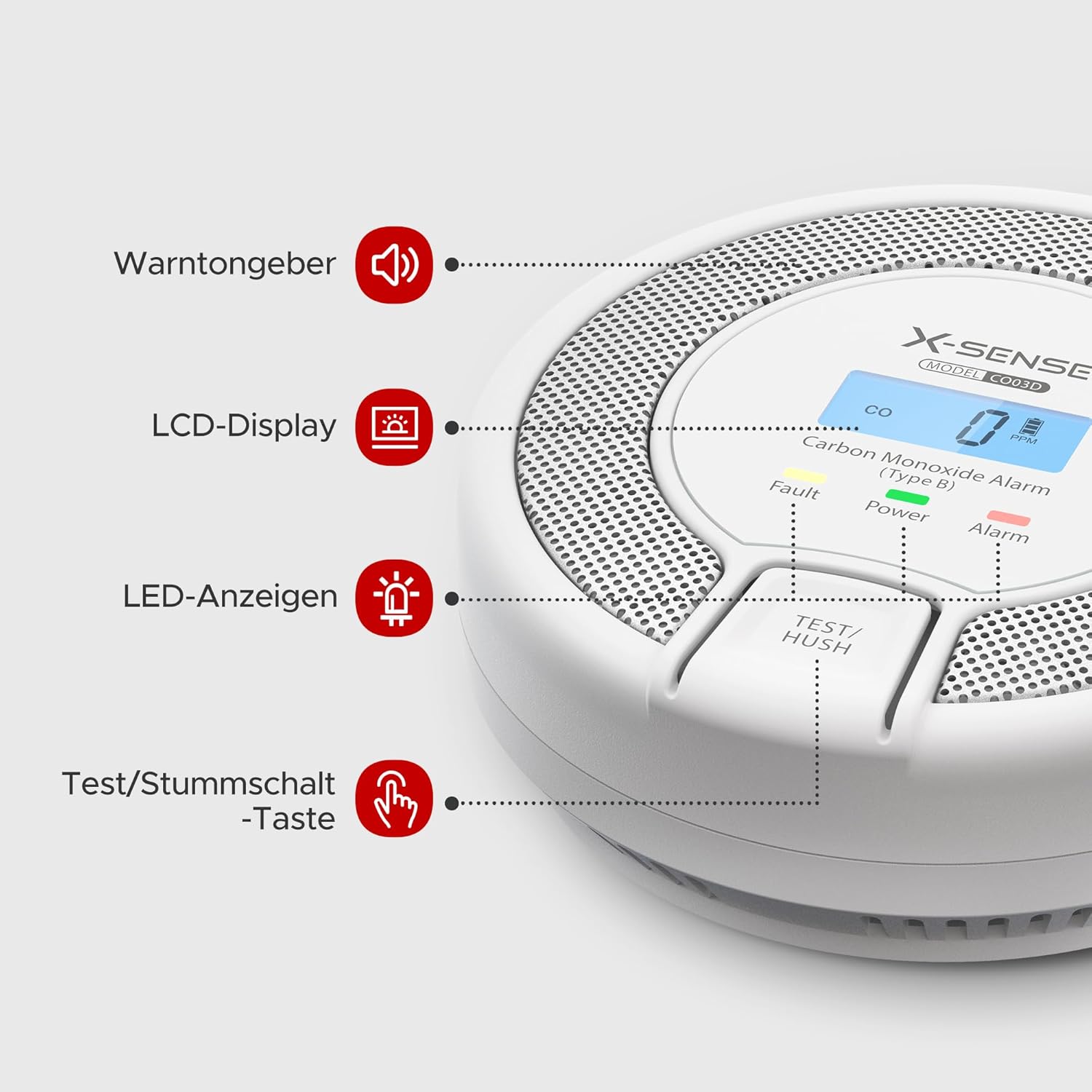 X-Sense CO03D Kohlenmonoxidmelder mit Digitalanzeige, CO-Detektor, präziser Sensor mit 10 Jahren Lebensdauer, austauschbare Batterie, zertifiziert nach EN 50291 – Bild 3
