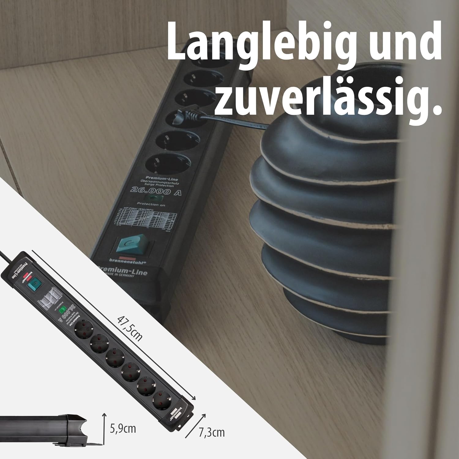 Brennenstuhl Premium-Line Steckdosenleiste 6-fach mit Überspannungsschutz bis zu 26.000 A (Steckerleiste mit 1,8m Kabel und mit Schalter, Made in Germany) schwarz – Bild 8