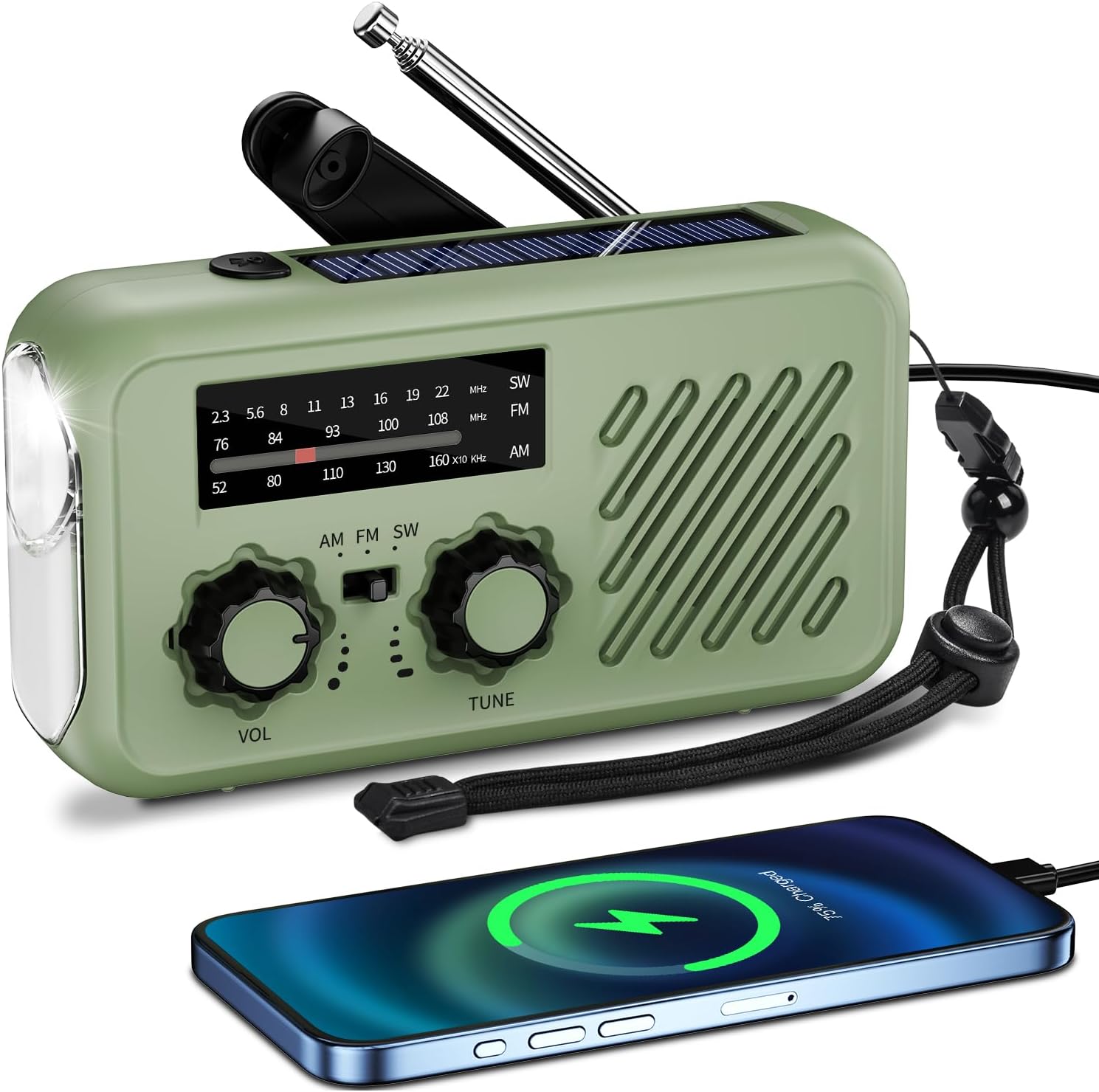 Kurbelradio-Notfall-Weltempfänger-Testsieger, wiederaufladbares Notfallradio mit Kurve und Solar, kleines Radio mit 2000-mAh-Powerbank, LED-Taschenlampe, SOS-Alarm, SW/AM/FM-Kofferradio, Outdoor-Tasche