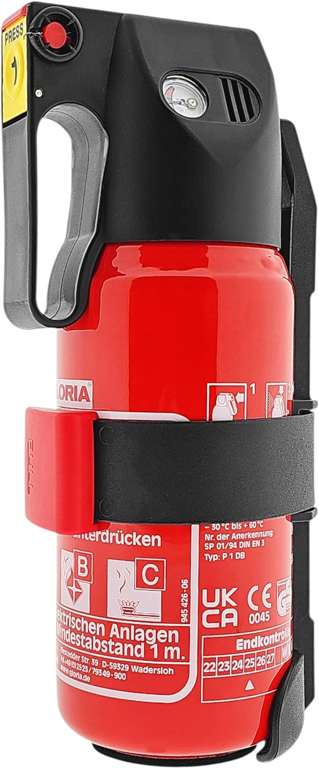 Gloria Auto-Pulverlöscher P1DB, 1 kg, Feuerklasse ABC, Halter und Plakette – Bild 7