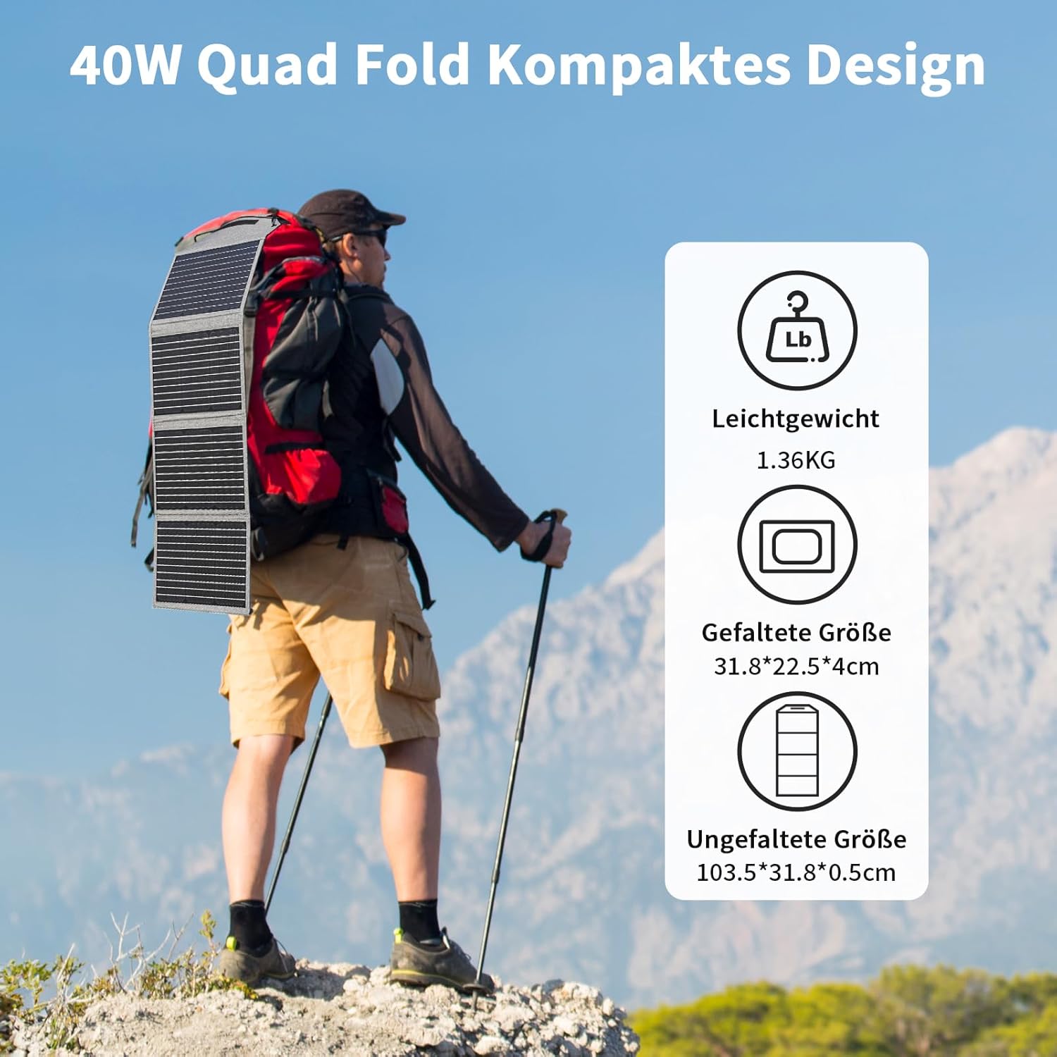 Faltbares Solarpanel, 40 W, 19 V, tragbares Solarladegerät mit USB-C-, USB-A- und DC-Ausgängen, Mini-Ladegerät in Buchgröße für iPhone, iPad, Powerbank, Camping, Wandern, Outdoor-Reisen – Bild 4