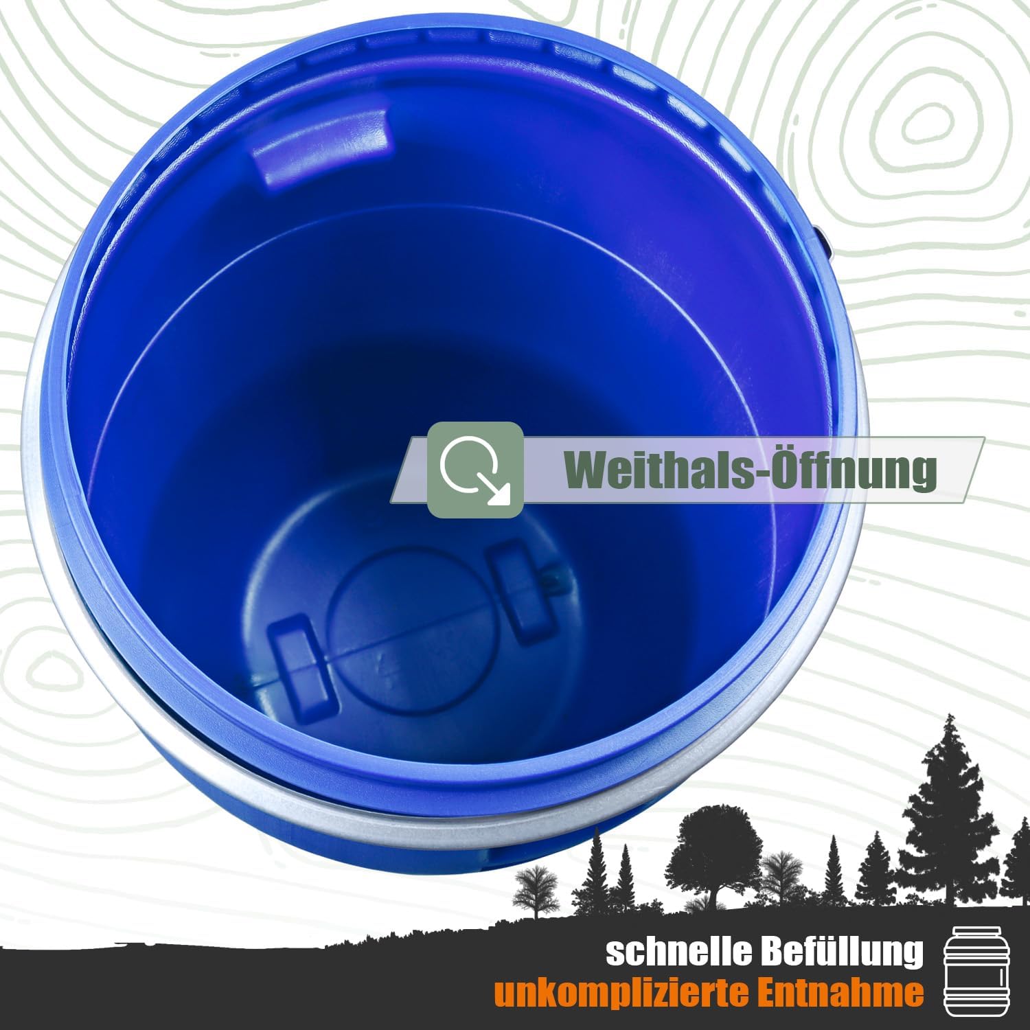 Futtertonne mit Deckel 60L Fass mit Spannring Weithalsfass lebensmittelecht 34cm Öffnung Gärbehälter Universalfass Gartenfass Deckelfass (Blau) – Bild 3