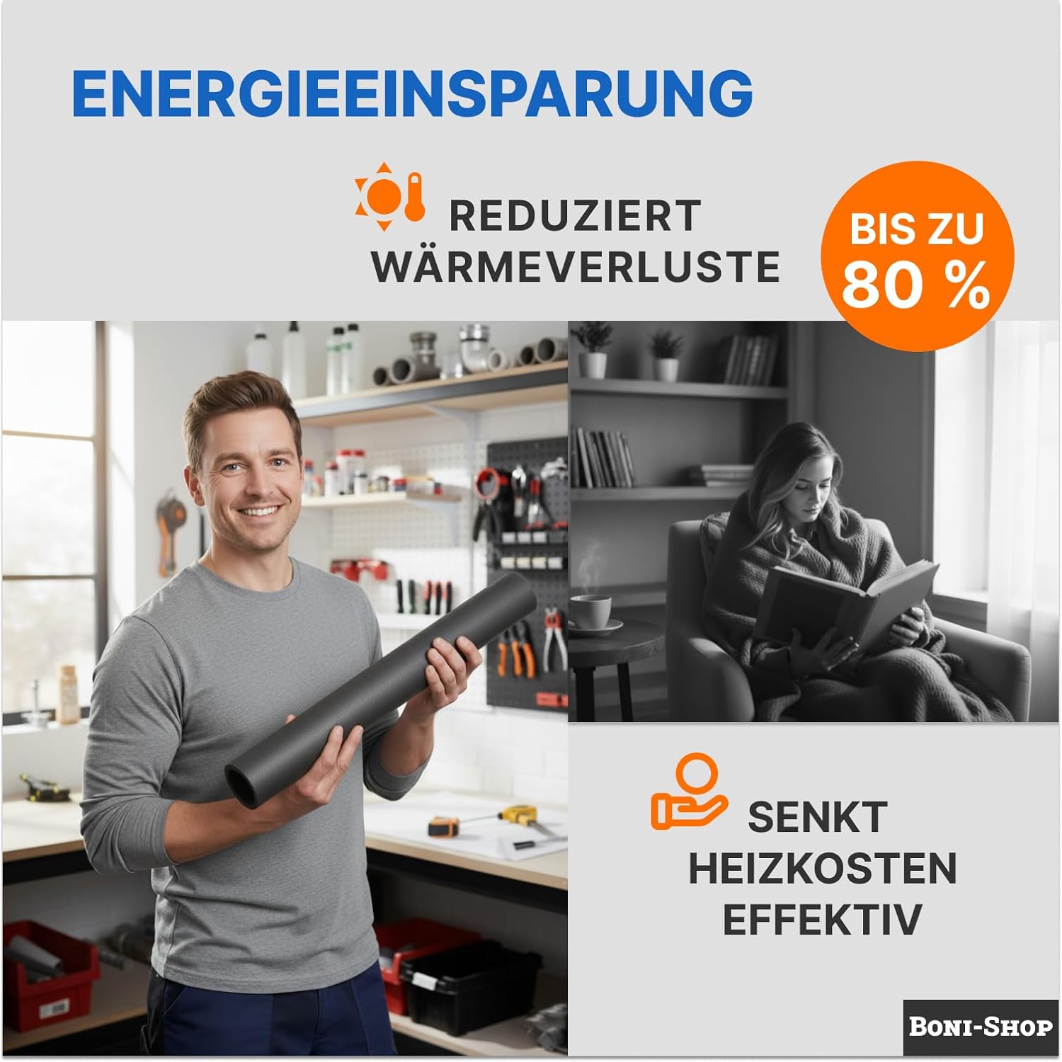 2 m Rohrisolierung, 13 mm Isolierung für Durchmesser 12 – 60 mm, selbstklebend – Bild 5