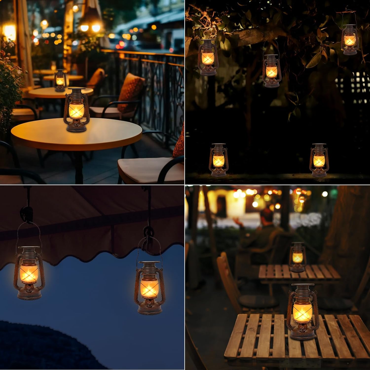 Vintage-Solarlaterne für den Außenbereich, 2 Stück, Solarlaternen, hängende Retro-LED-Solarleuchten, wasserdichtes Sturmlicht für den Außenbereich, LED-Außenlaternen mit Flammeneffekt, Solarleuchte für Garten, Camping – Bild 6