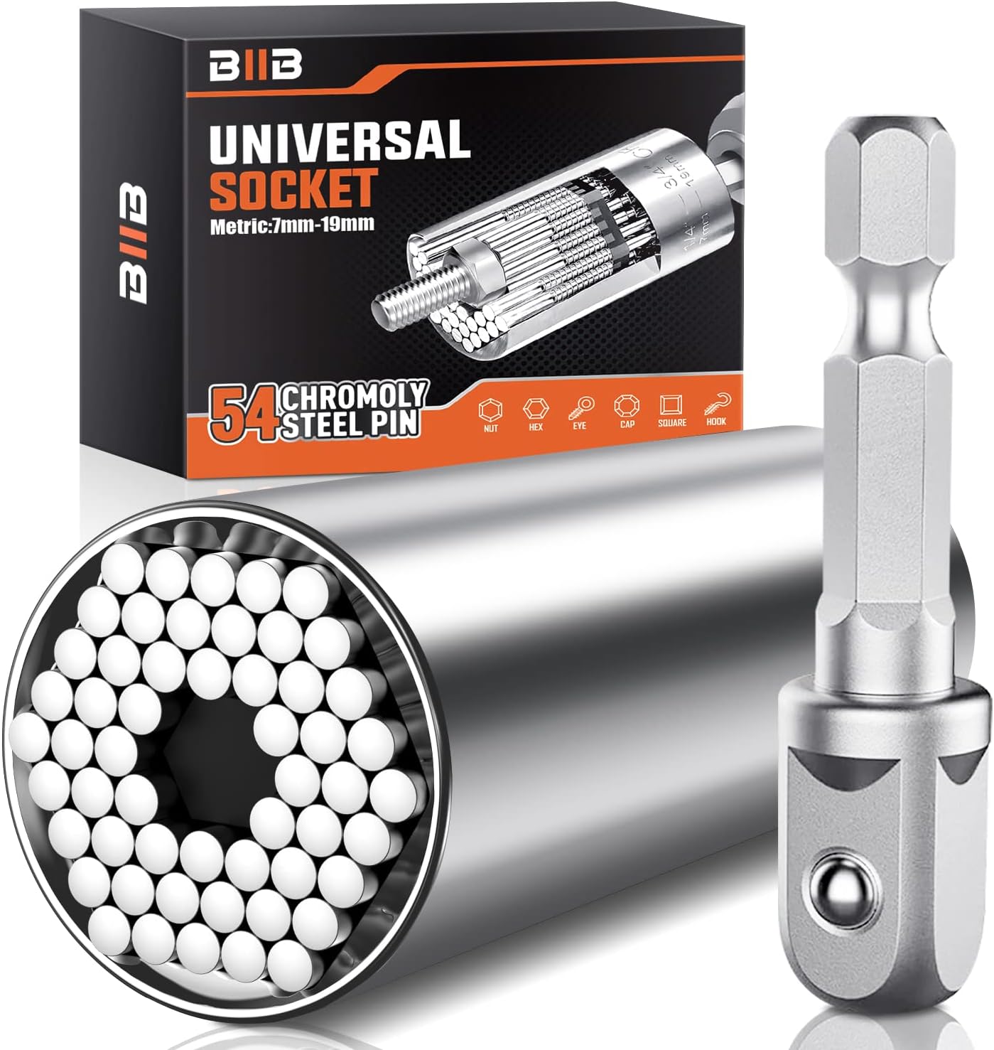 Biib Universal-Steckschlüssel (7–19 mm) – Gadgets für Männer, multifunktionales Universal-Nuss-PowerGrip-Set, Vatertagsgeschenk, Werkzeuggeschenk für Männer, Heimwerker, Vater, Ehemann, Freund