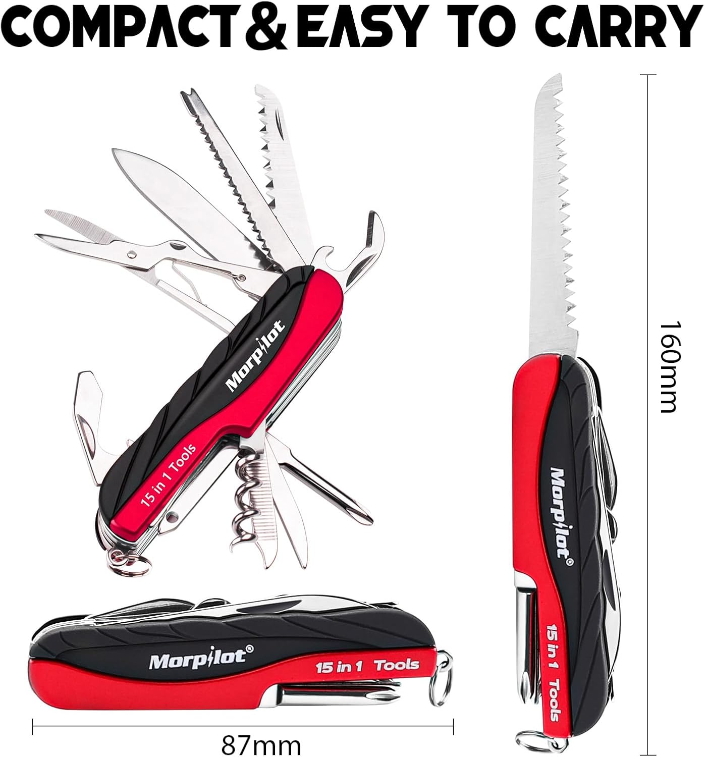 Morpilot 15-in-1-Multitools, Edelstahl-Multifunktionswerkzeug, 4-in-1-Feuerstein mit Schraubendreher, Pfeife, Säge und Kompassstein – Bild 5