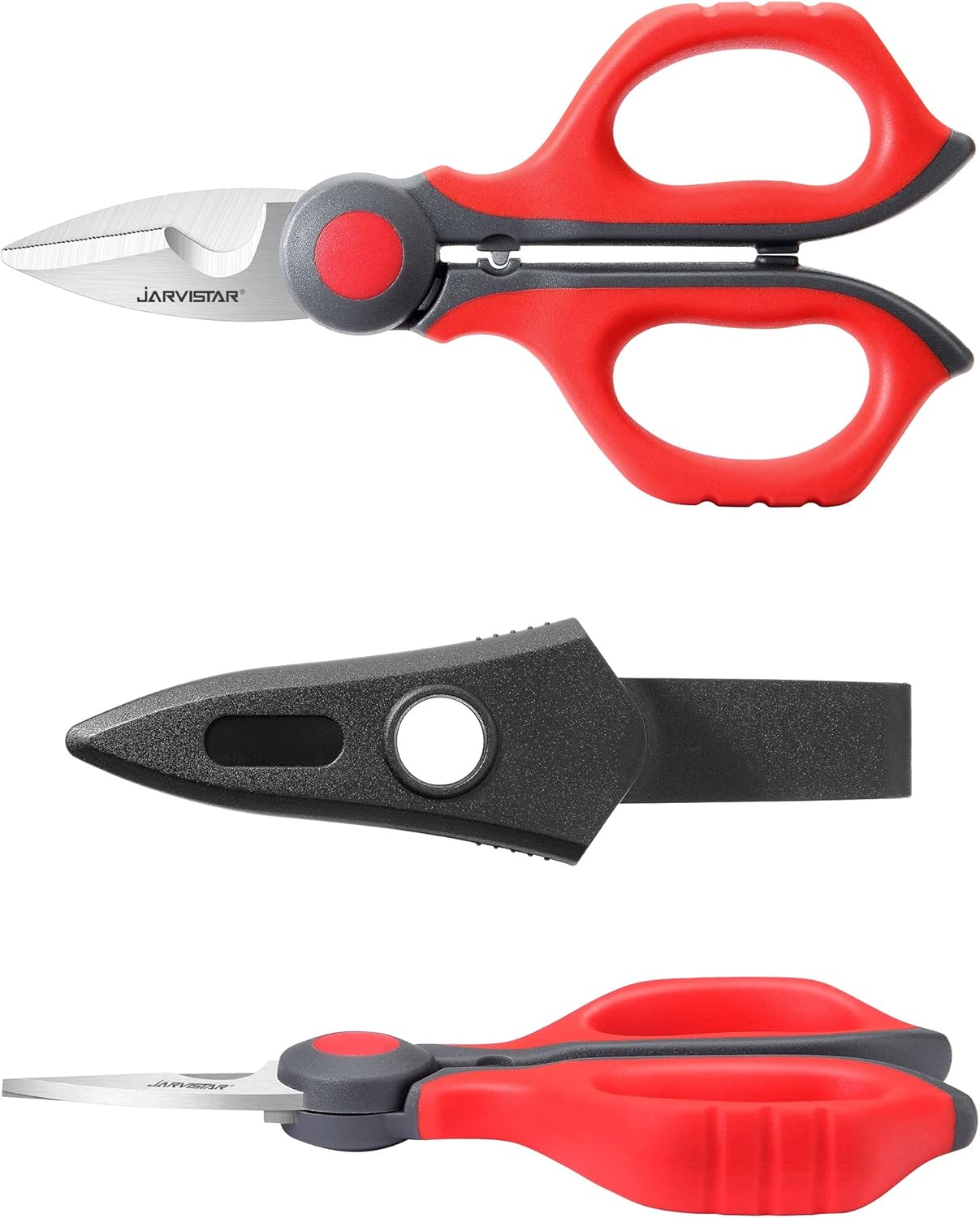 JARVISTAR Elektrikerschere, Universal-Kabelschere, 6 Zoll Multifunktionsschere mit Gürtelclip und weichem Gummigriff, Edelstahlschere, 15,3 cm (Schwarz/Rot) – Bild 2