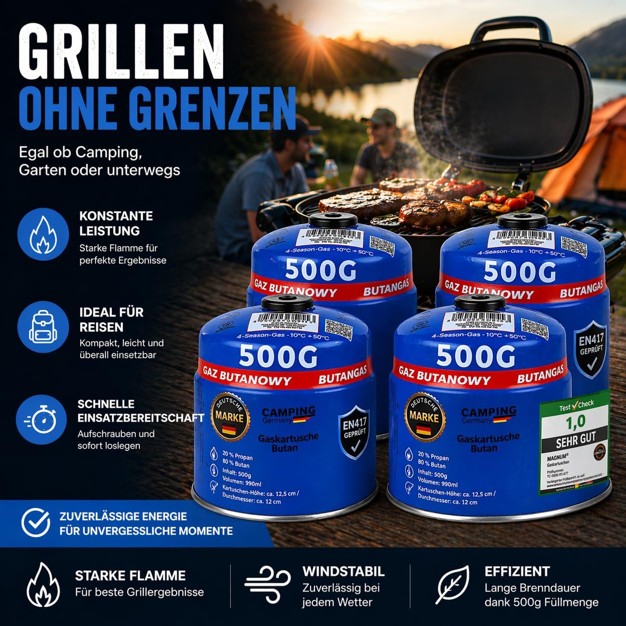 Magnum® Gaskartuschen Schraubventil (500 G) – Propangas & Butangas, Schraubkartusche Gaskartusche mit Gewinde für Campingkocher und Grill EN417 (2 x 500 G) – Bild 2