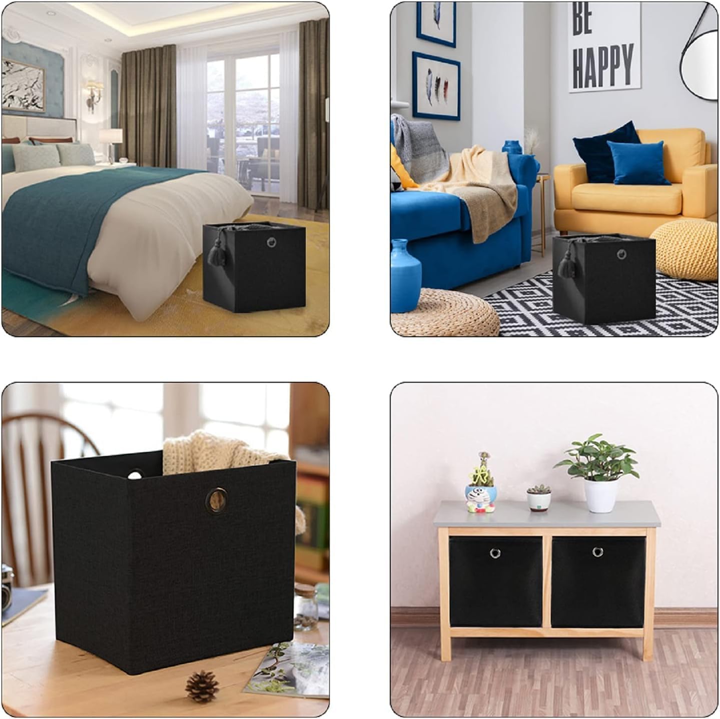 Faltbare Aufbewahrungsboxen 32 x 32 x 32 cm für Kallax-Regale – Stoffboxen mit Griffloch, platzsparend und stabil – Aufbewahrungslösung (schwarz, 4 Stück) – Bild 4