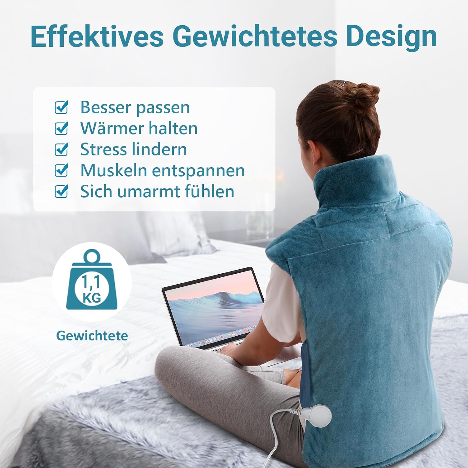 Comfytemp Heizkissen Rücken mit 9 Wärmestufen Schulter-Nacken-Wärmegürtel | 1,1 kg schwerer Rückenwärmer, 0,5–9 Stunden automatische Abschaltung, Nackenwärmer, Wärmekissen, Geschenke für Mütter, Frauen, Mama, Papa – Bild 2
