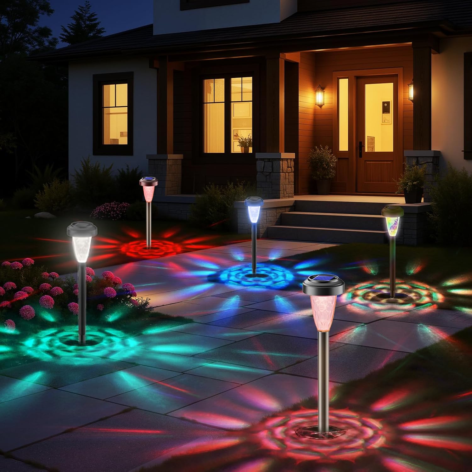 FIFlying Solarleuchten für den Garten im Freien, 8 Stück, LED-Solarleuchten, Garten-Dekorationsbeleuchtung, IP65 wasserdichte Solarlampe für Garten, Außenbereich, Terrasse, Rasen, Hof, Wege – RGB – Bild 7