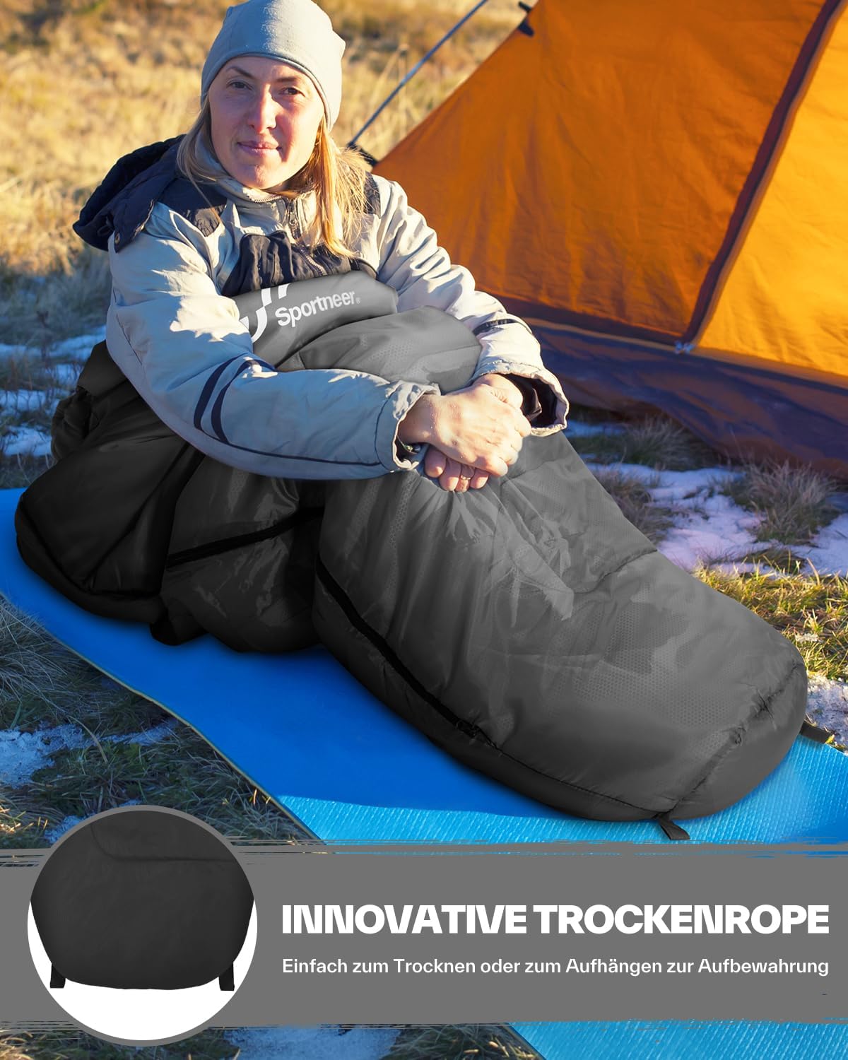 Sportneer Schlafsack – Kleines Packmaß & Ultraleicht (950 g/1500 g) – Mumienschlafsack Outdoor Sommerschlafsack / 3 Jahreszeiten Schlafsack Camping für Herren Erwachsene – Bild 5