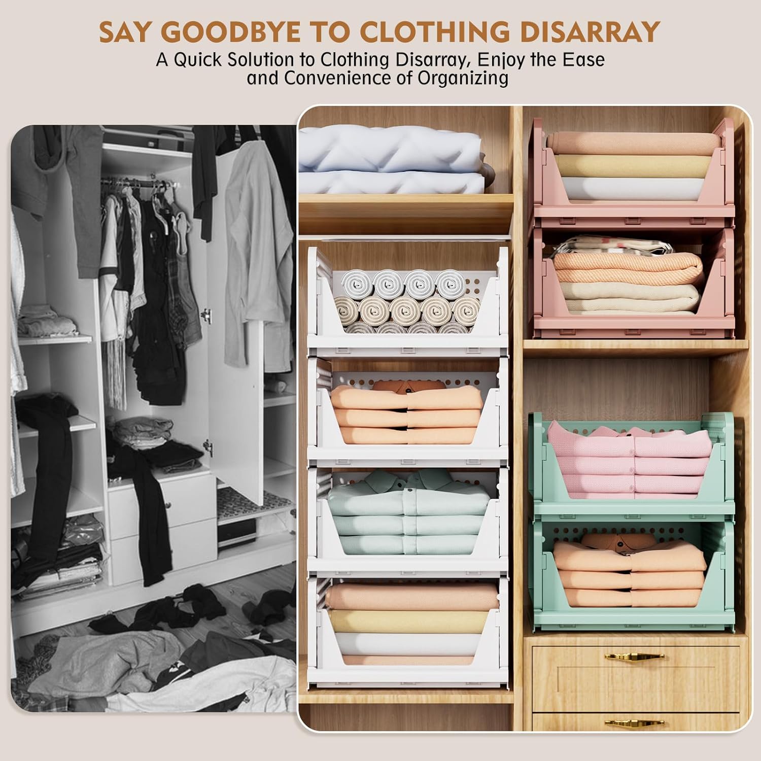 SNSLXH Kleiderschrank-Organizer, faltbare Kunststoff-Aufbewahrungsbox mit Schubladen-Design, stapelbarer Schrank-Organizer für Badezimmer, Küche, Schlafzimmer, weiß, 5 Stück – Bild 8