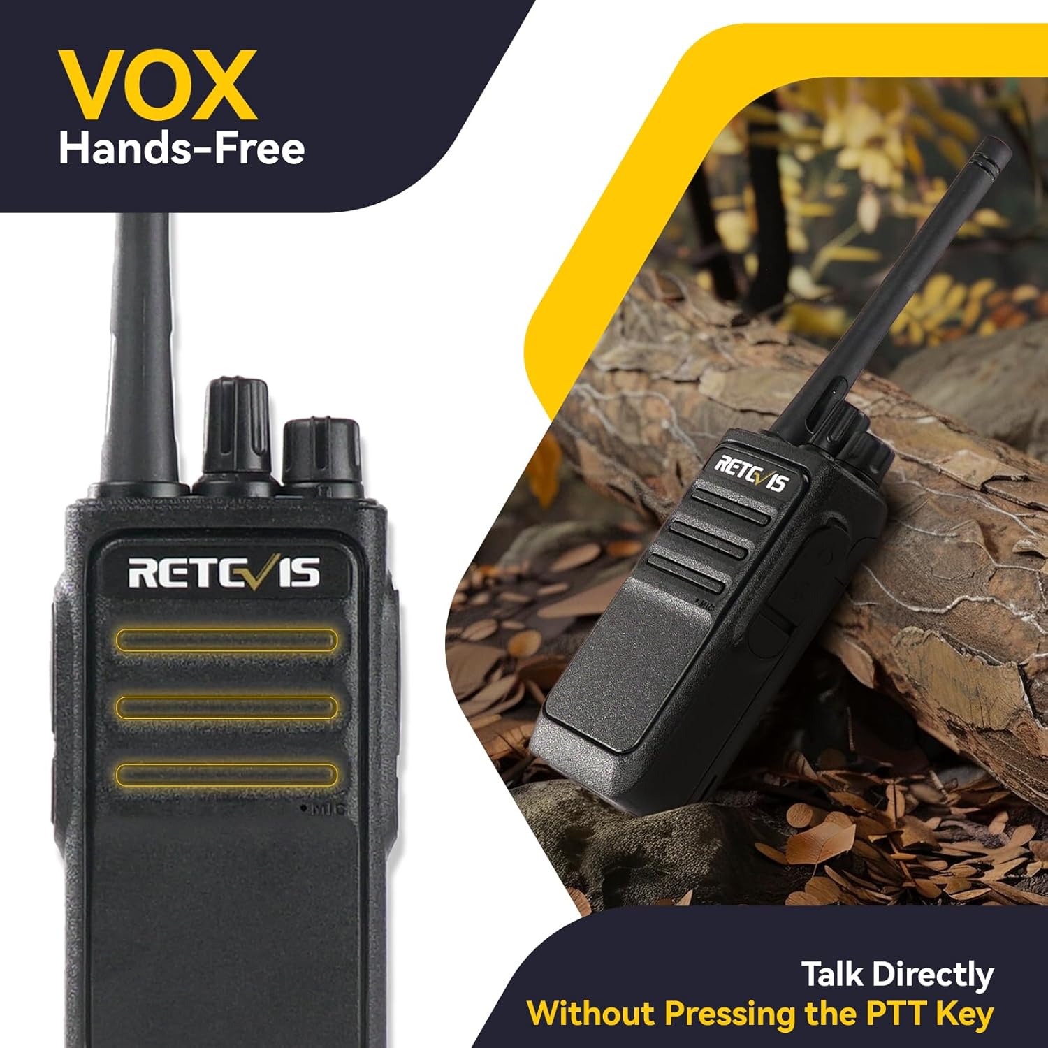 Retevis RT617 Walkie Talkie, Funkset, 16 Kanäle, 1200 mAh, VOX, nicht magnetisches Mikrofon, lizenzfreies PMR-Radio, Resurfacing-Reisen, Outdoor-Abenteuer (1 Paar, schwarz) – Bild 6