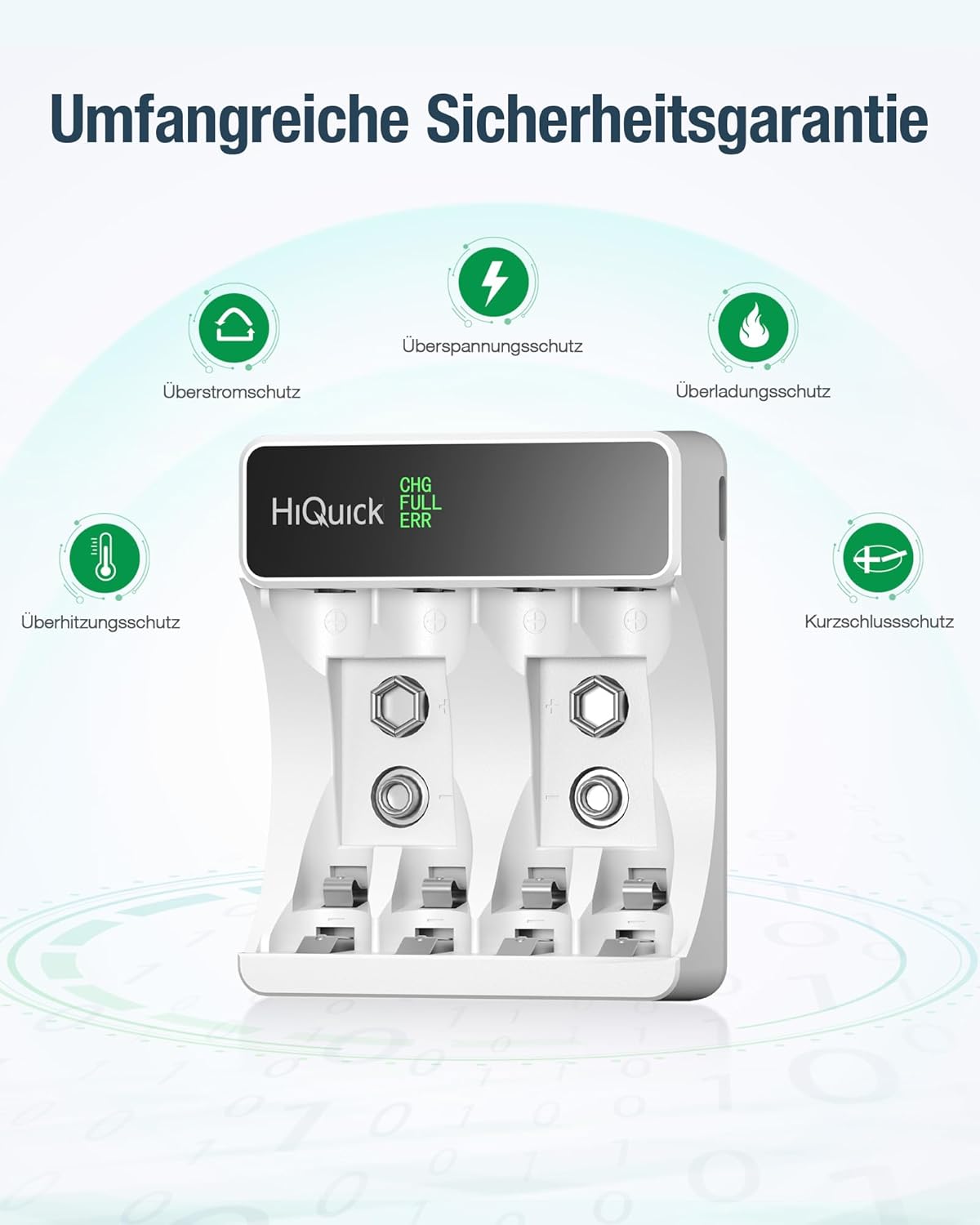 HiQuick Akkuladegerät mit LCD-Display für NI-MH NI-CD AA/AAA Akkus, 4 Ladeplätze, universelles Schnellladegerät für wiederaufladbare Mignon AA und Micro AAA (2 Stück) – Bild 6