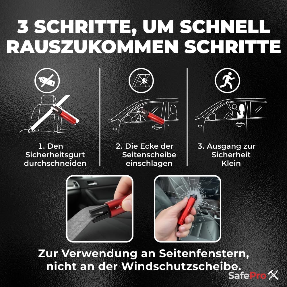 Nothammer fürs Auto mit Sicherheitsgurtschneider – lebensrettender kompakter Glasbrecher mit Federkorn – Sicherheitsrettungswerkzeug und Scheibenzertrümmerer für schnelle Flucht bei Verkehrsunfällen (2 Stück) – Bild 8