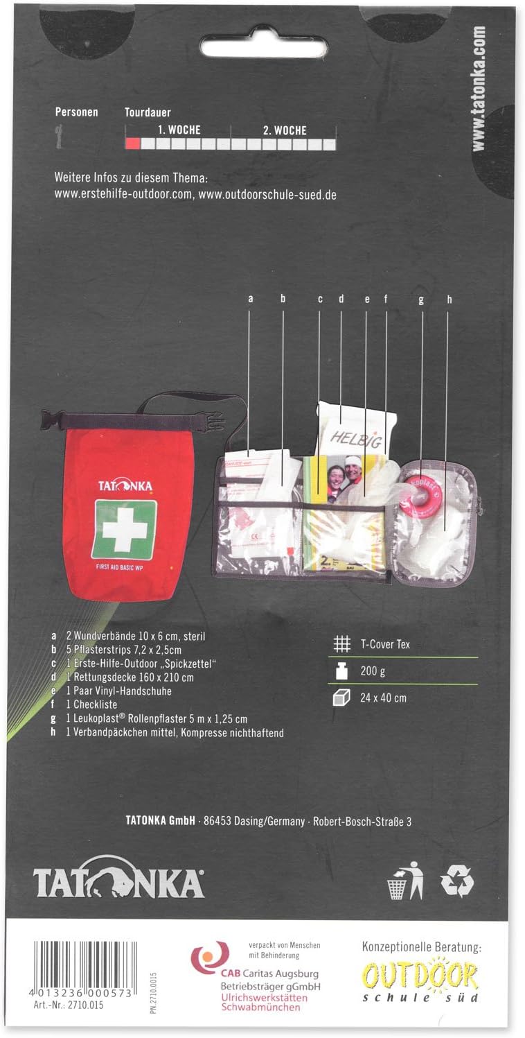 Tatonka First Aid Basic Waterproof – wasserdichtes Erste-Hilfe-Set mit Inhalt – inklusive Notfalldecke, Checkliste und Spickzettel für Erste Hilfe – für Outdoor, Wandern usw. – Bild 2