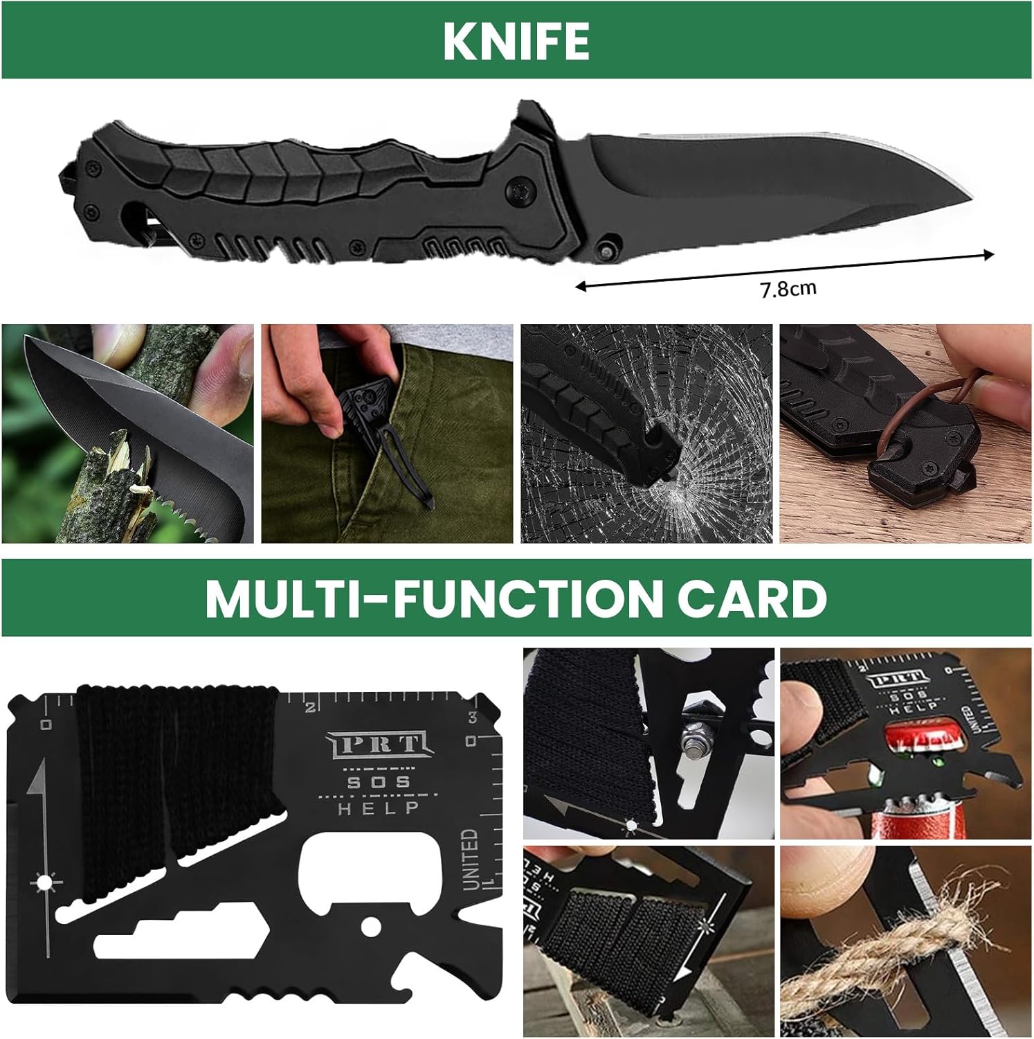 Survival Kit 25 in 1, Professionelles Notfallset Outdoor Home, Premium Set Messer Outdoor-Ausrüstung, Survival-Ausrüstung für Camping, Bushcraft, Wandern, Jagd, Abenteuer, Väter, Männer – Bild 3