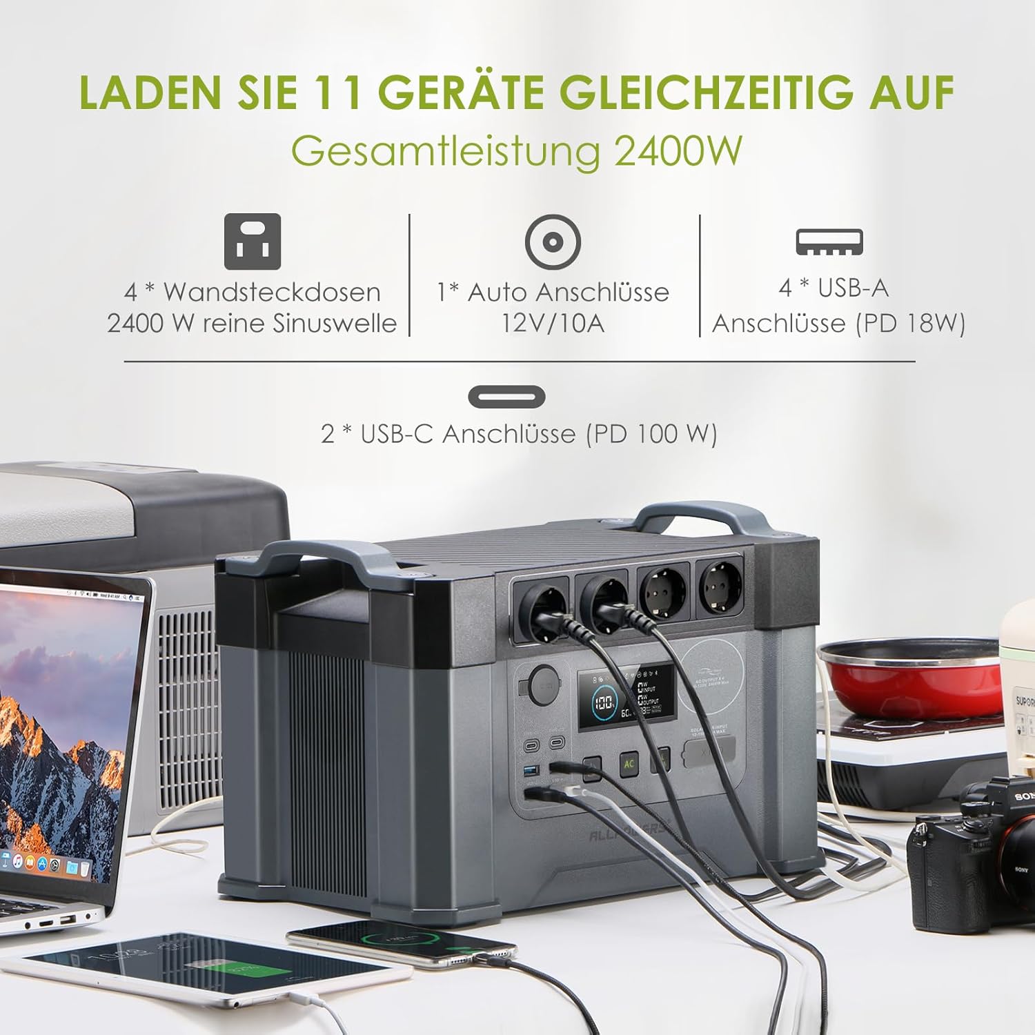 ALLPOWERS Tragbares Kraftwerk 2400 W (4000 W Surge) AC-Steckdosen 1451 Wh Akku MPPT-Solargenerator Mobiler Stromspeicher für Wohnmobil Camping DIY Notstromgenerator Wohnmobil Zuhause Notfall – Bild 2