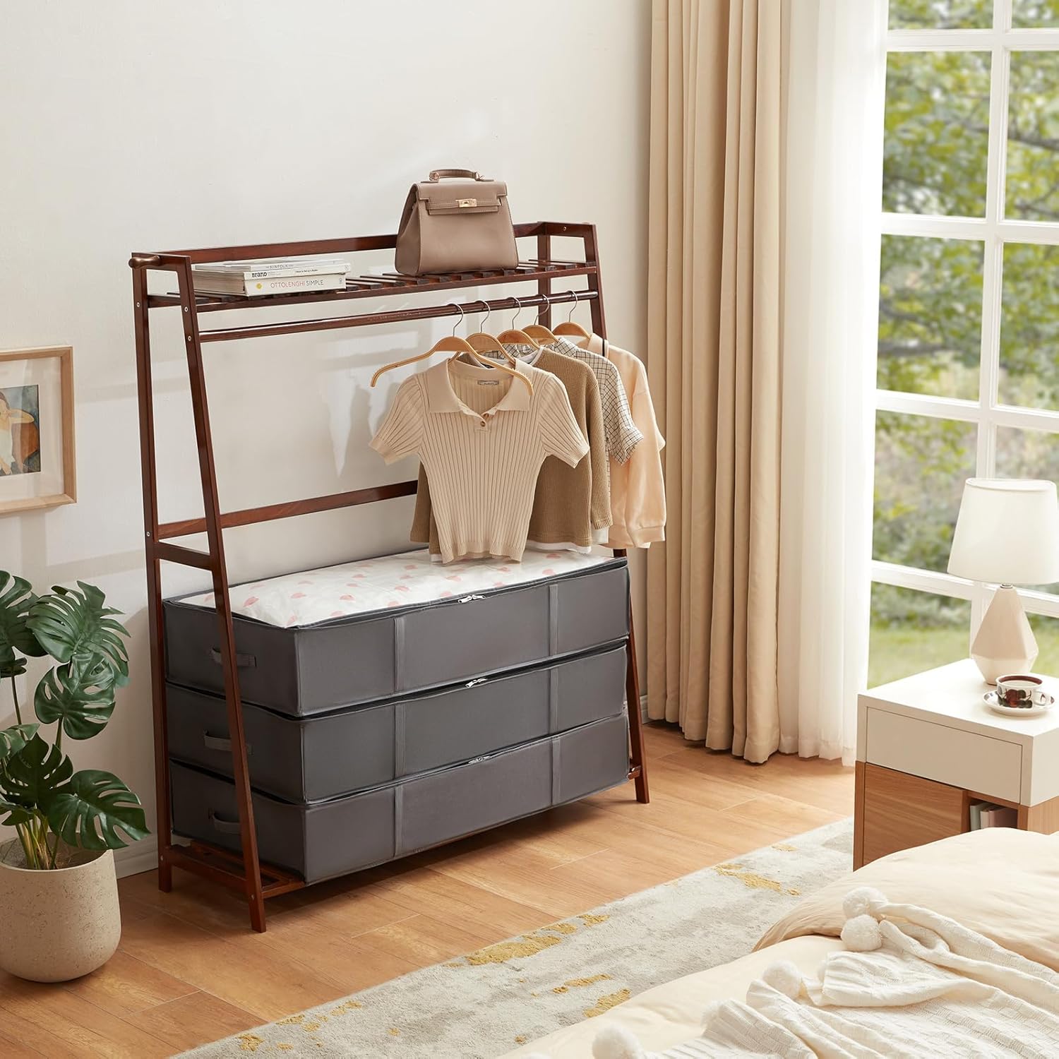 Lifewit Aufbewahrungstasche, Unterbett-Aufbewahrungstasche, Transporttasche, Umzugstaschen, Aufbewahrungsbox mit Deckel, faltbare Kleideraufbewahrung für Bettdecken, Kleidung, grau, 4 Stück, 95 l – Bild 9
