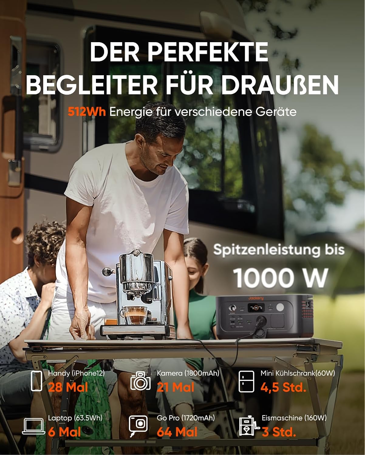 Jackery Explorer 500 V2 Tragbares Kraftwerk, 512 Wh Solargenerator 230 V/500 W (Spitze 1000 W) mit Schnellladung, LiFePO4-Akku 6000 Zyklen, Solargenerator für Camping, Wohnmobil, Notfälle, Reisen – Bild 2